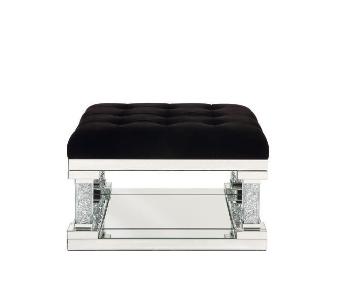 ACME Noralie - Ottoman - Mirrored & Faux Diamonds - 18" | Meri Furniture