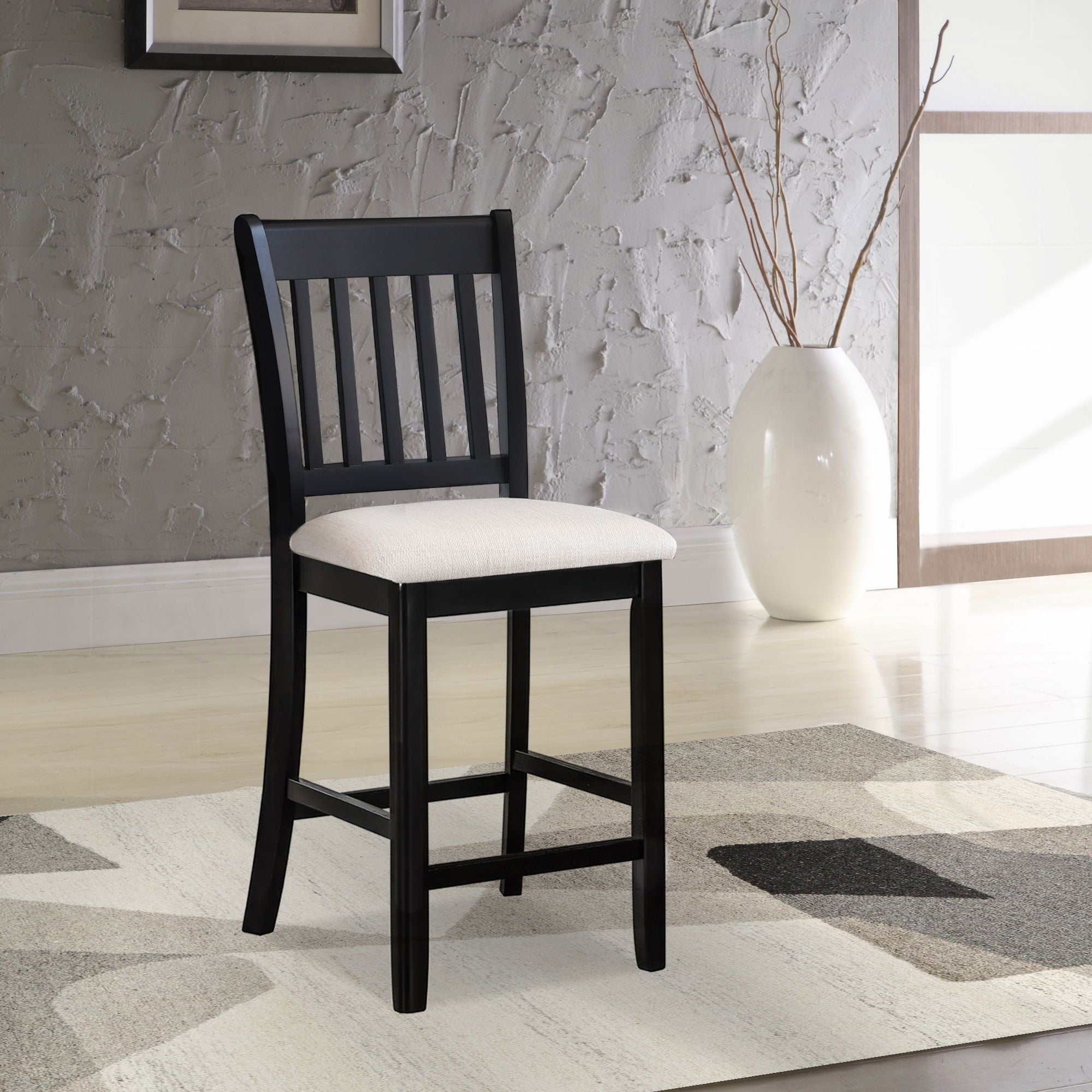 Transitional Rubberwood Dining Room Chairs (Set of 2) With Slatted Back - Black