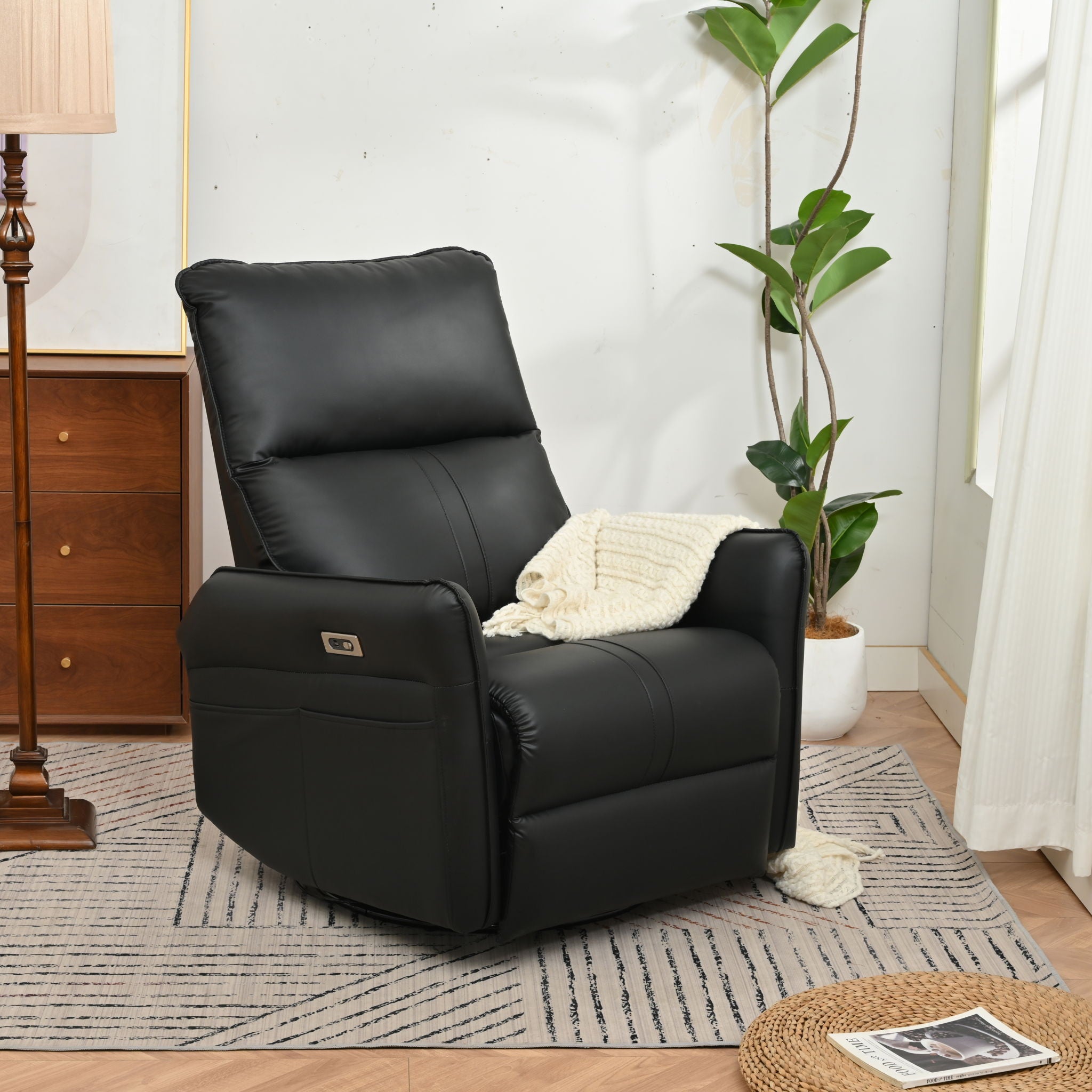 270° Power Swivel Rocker Glider Recliner Chair With USB Ports