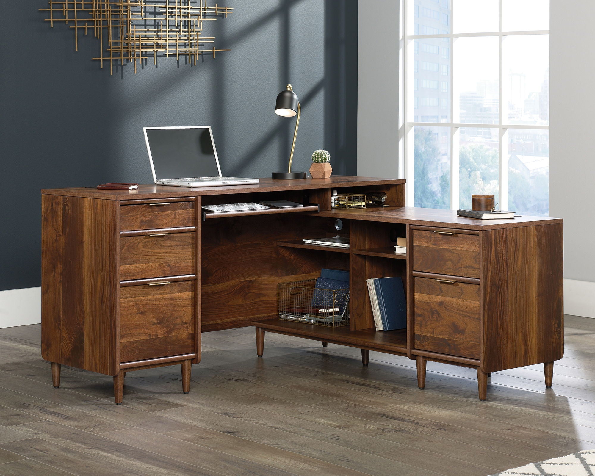 L-Shaped Desk in Grand Walnut