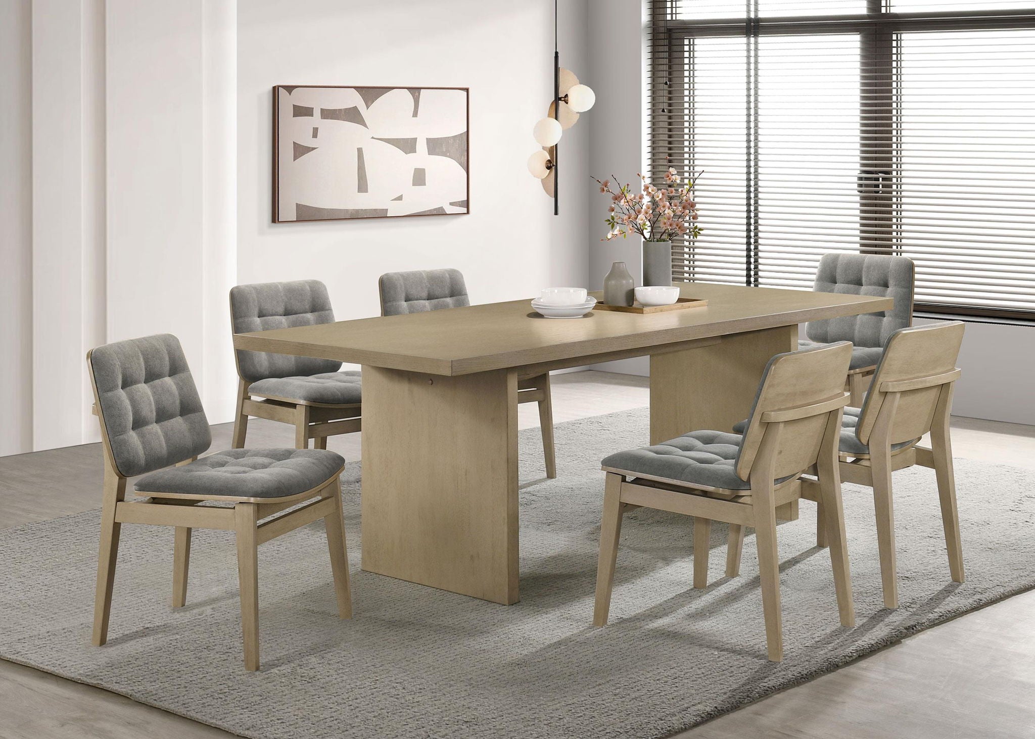 Decker 7-piece 82-inch Rectangular Dining Set Grey and Natural Oak