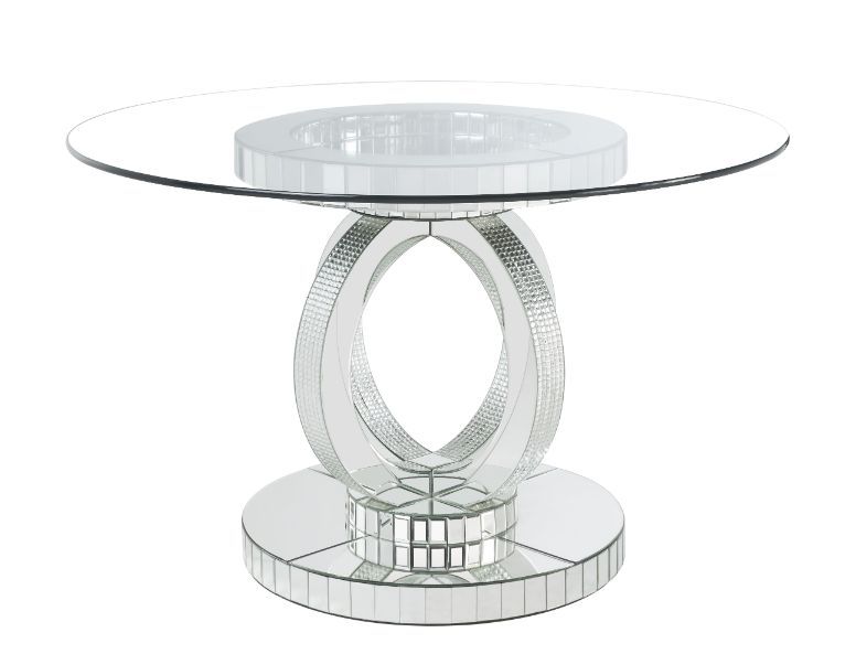 ACME Ornat - Dining Table - Clear Glass, Mirrored & Faux Diamonds - 30" | Meri Furniture