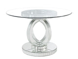 ACME Ornat - Dining Table - Clear Glass, Mirrored & Faux Diamonds - 30" | Meri Furniture
