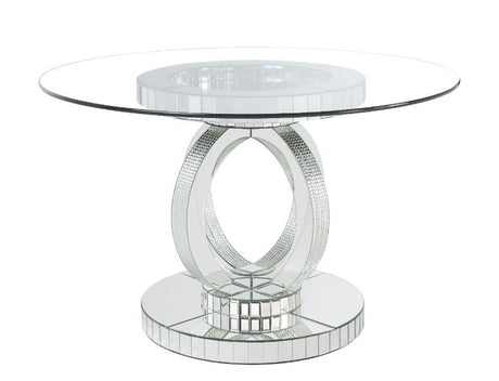 ACME Ornat - Dining Table - Clear Glass, Mirrored & Faux Diamonds - 30" | Meri Furniture