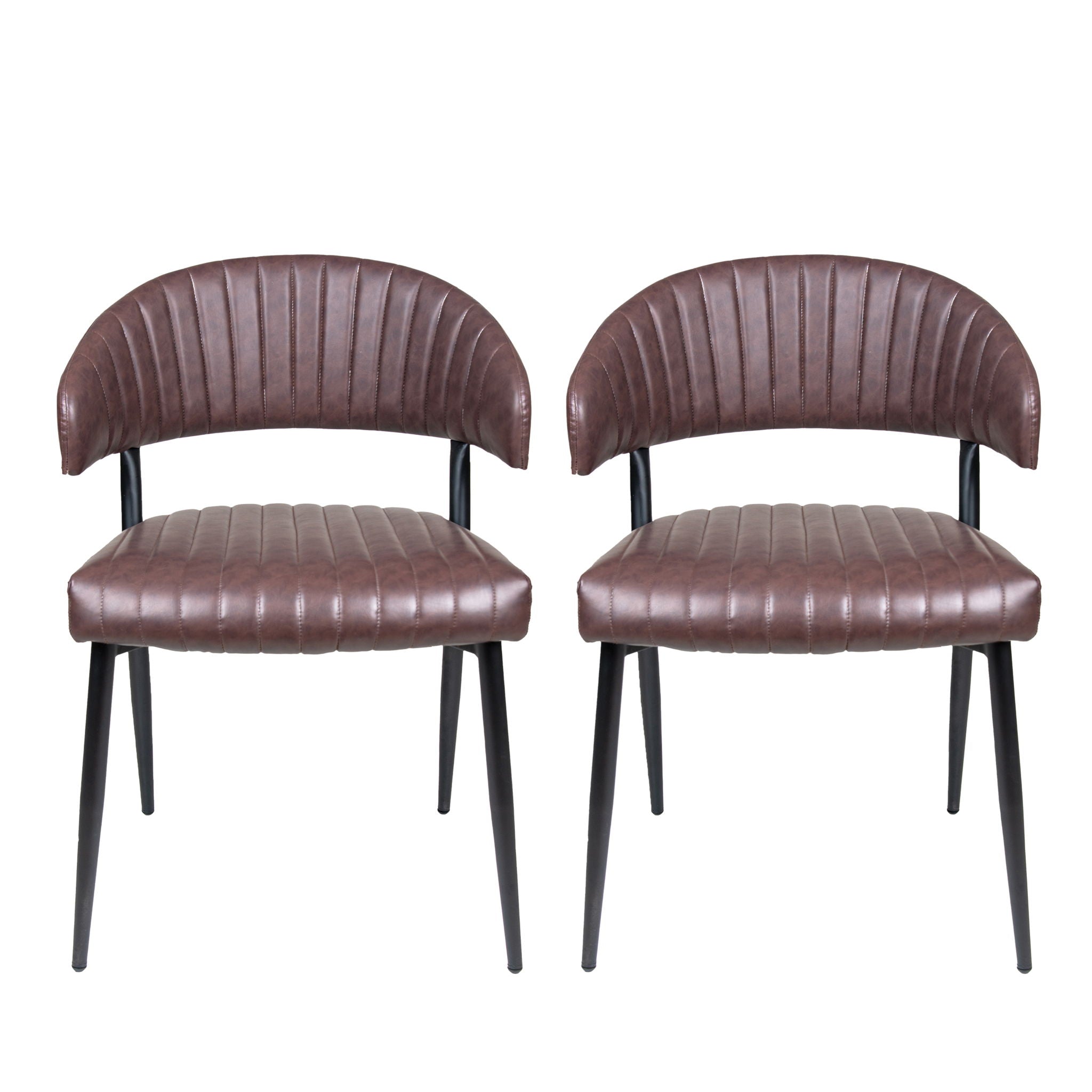 Modern Curved Back Upholstered Dining Chair Set With Metal Legs (Set of 2) - Brown / Black