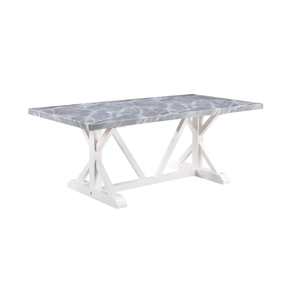ACME Hollyn - Dining Table With Engineering Stone Top - White | Meri Furniture