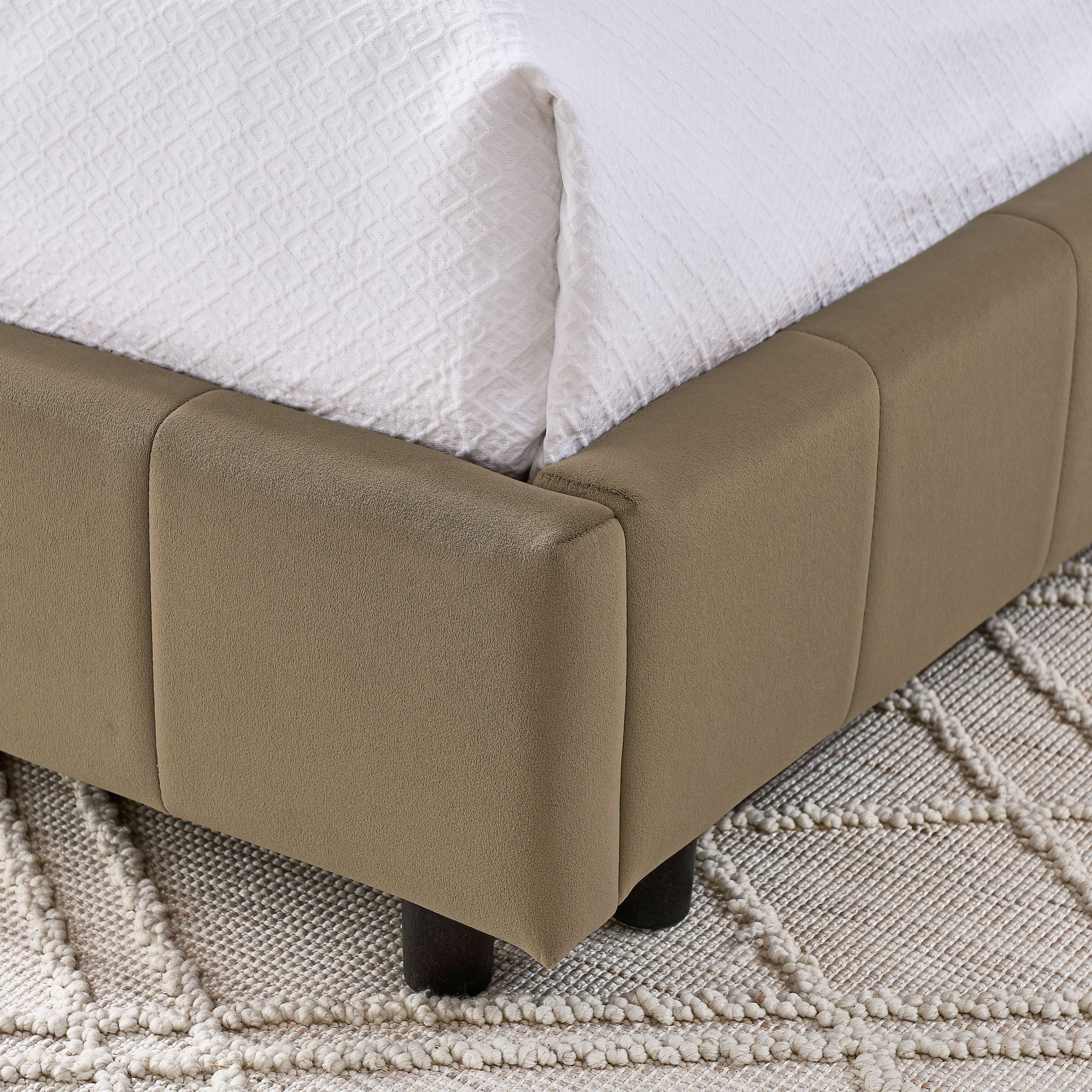 Upholstered Bed Frame With Tufted Backrest And Armrests
