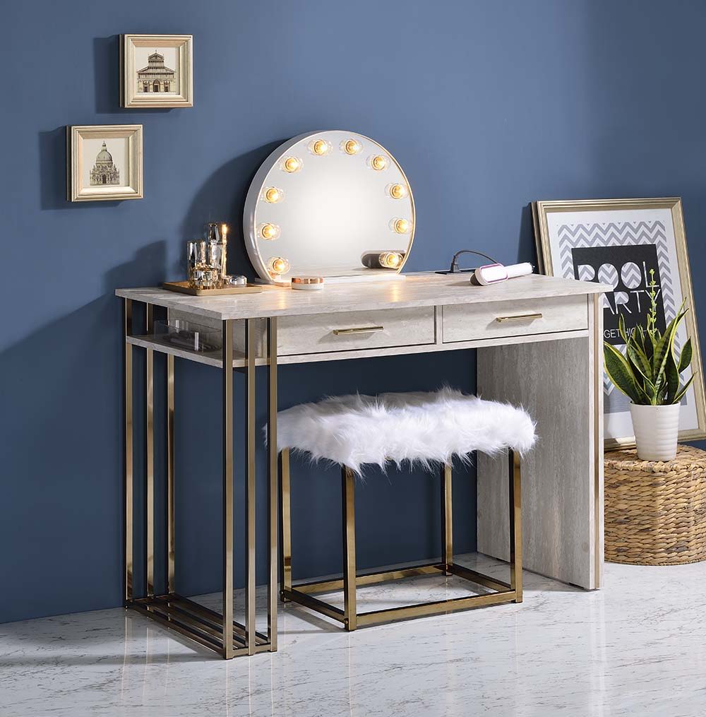 ACME Tyeid - Vanity Desk - Antique White & Gold Finish | Meri Furniture