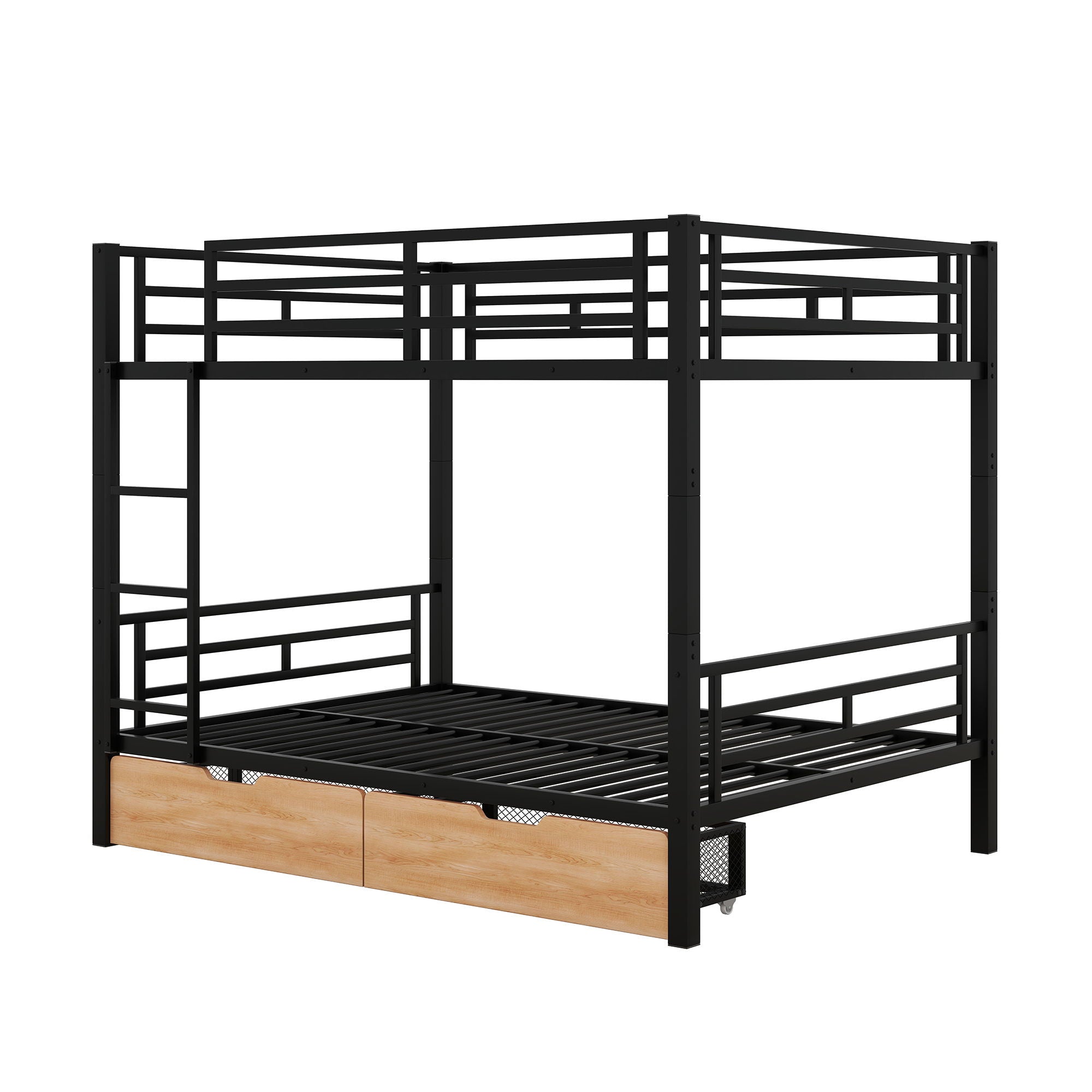 Full Size Convertible Bunk Bed With 2 Drawers Durable - Black