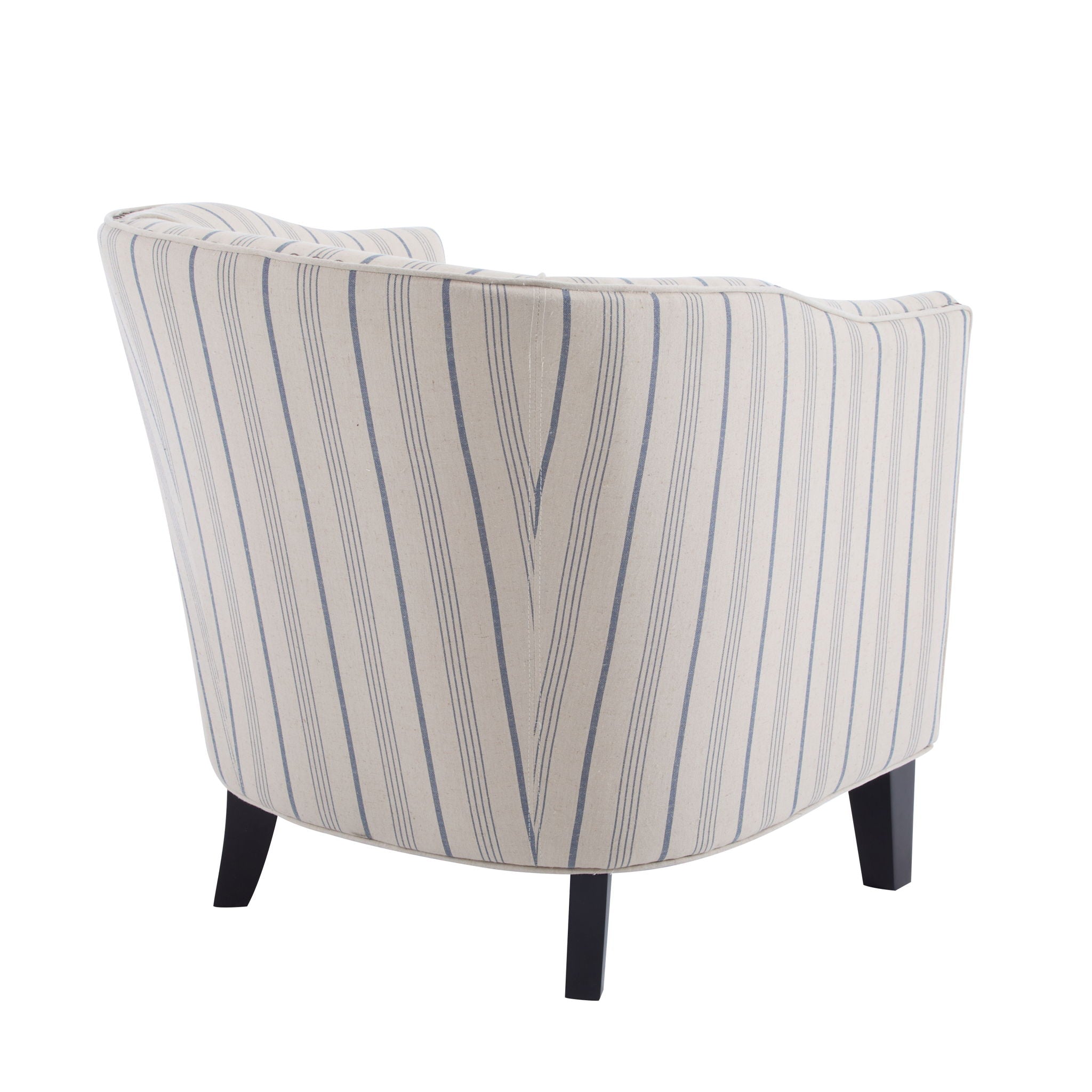 Transitional Upholstered Stripe Barrel Chair With Birch Wood Legs And Plush Cushioned Seat - Beige / Blue Stripe