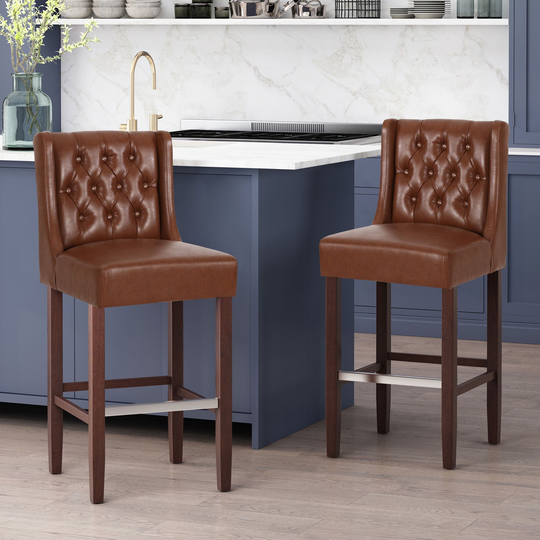 Solstara - Upholstered Dining Barstool With Button Tufted And Wing Back