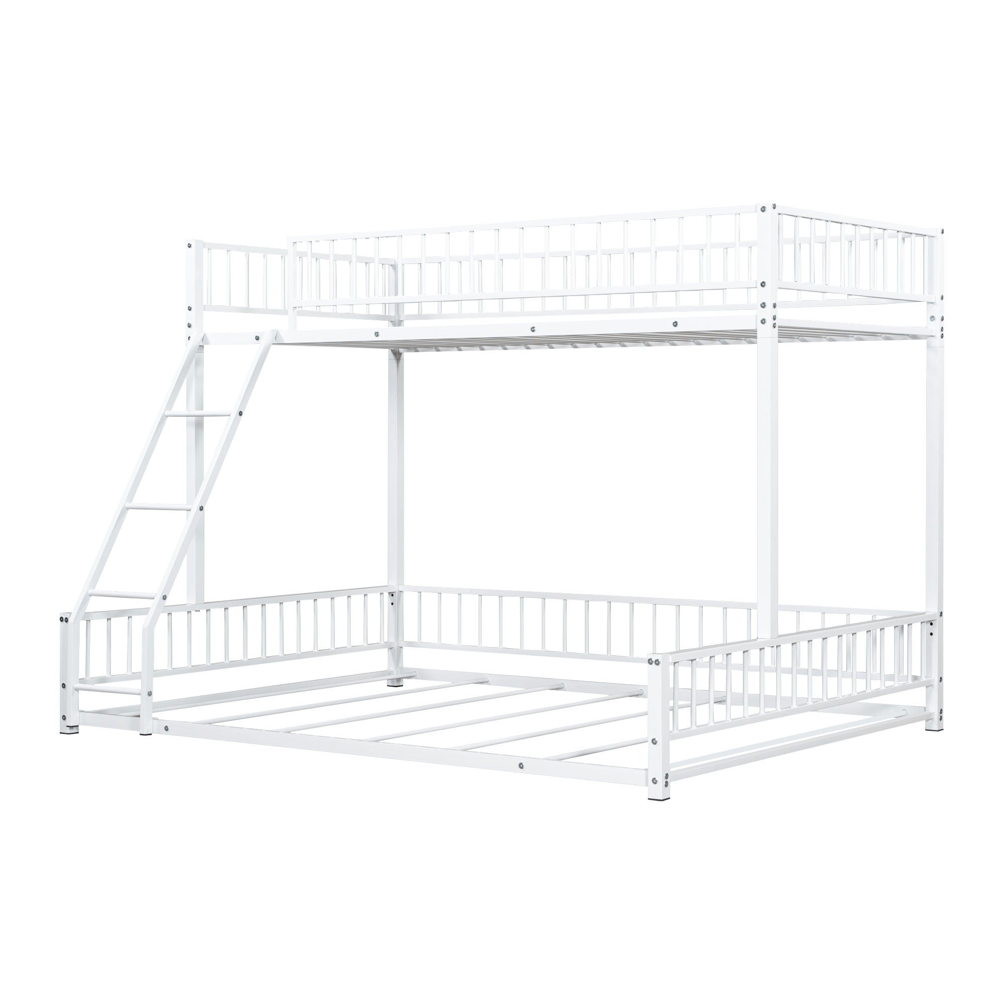 Bunk Bed Frame With Ladder And Safety Guardrails