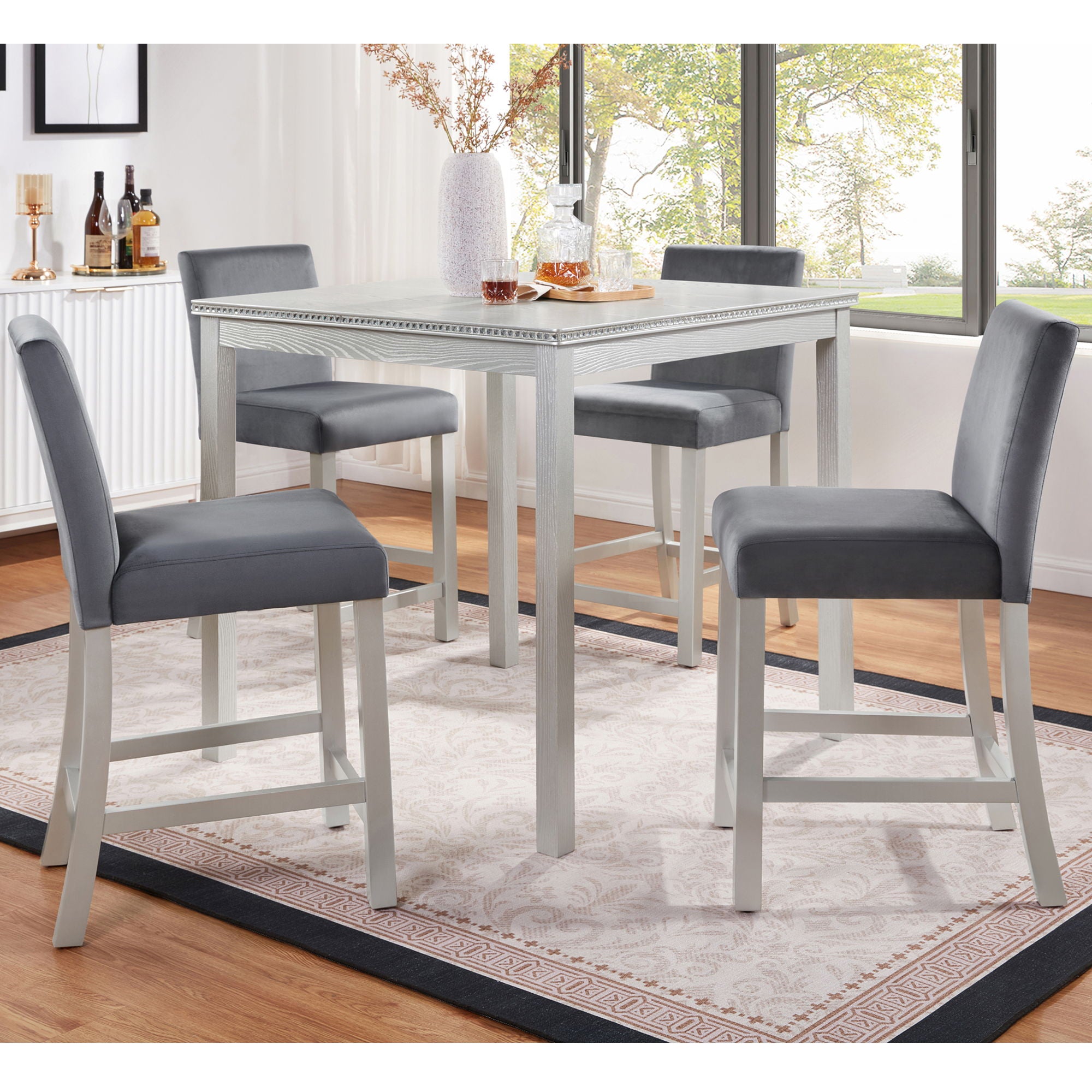 5 Pieces Counter Height Table Set, Kitchen Table With Square Table And 4 Upholstered Chairs
