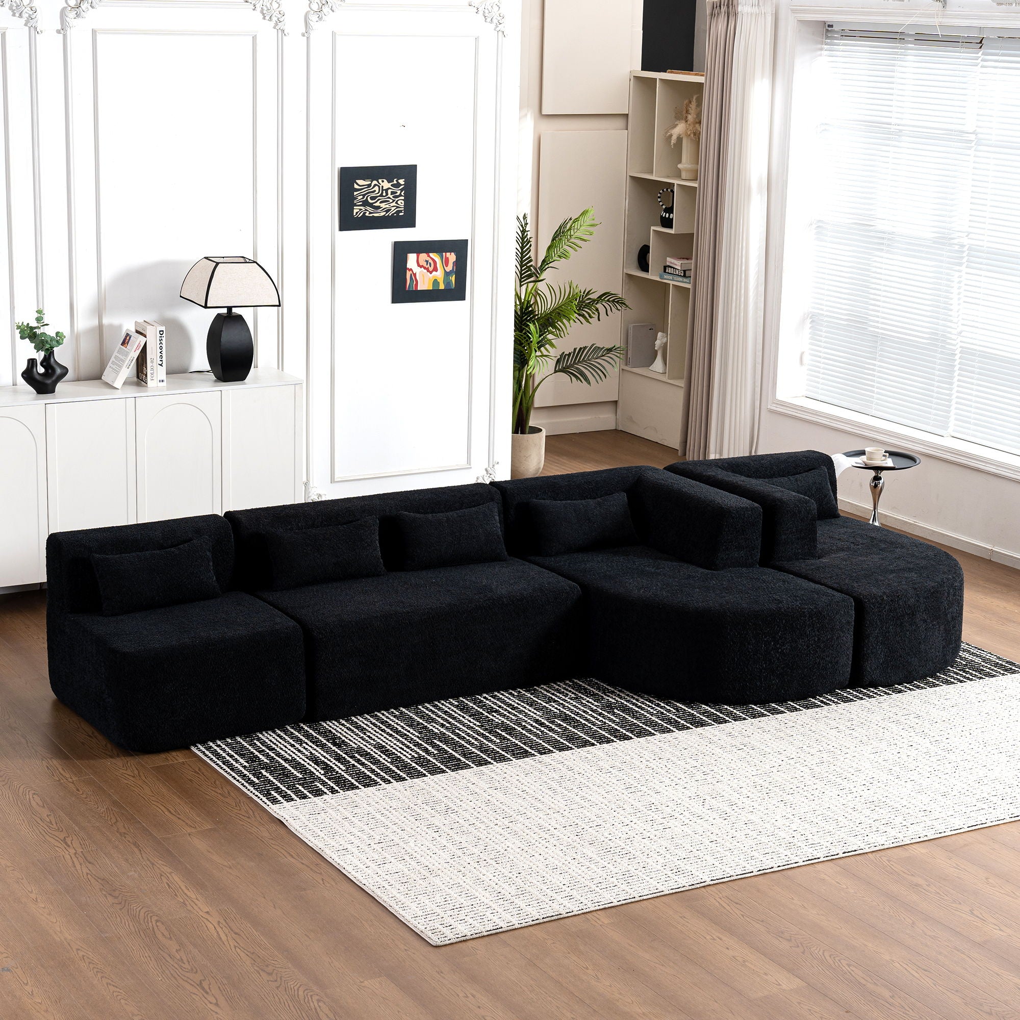 Upholstered Sofa Free Combined Sofa Couch With 2 Chaise Lounge And Five Back Pillows For Living Room