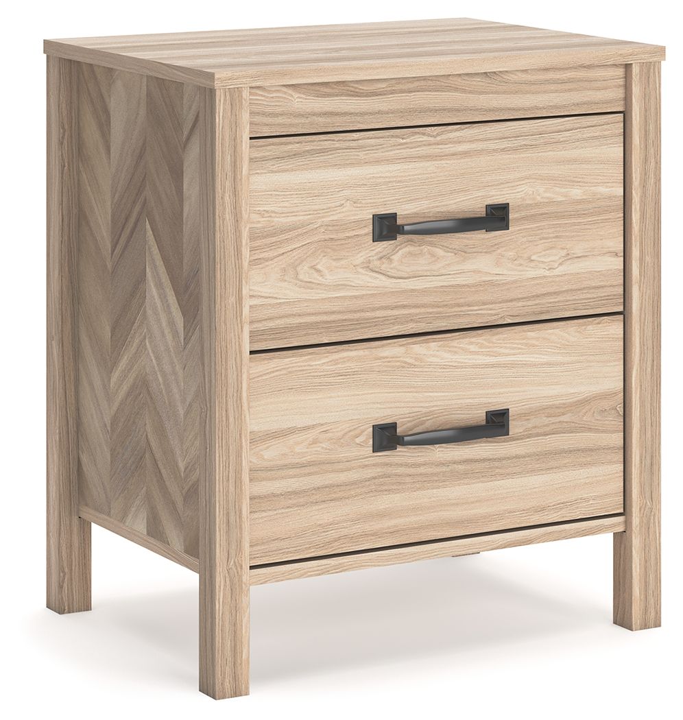 Signature Design by Ashley® Battelle - Tan - Two Drawer Night Stand | Meri Furniture