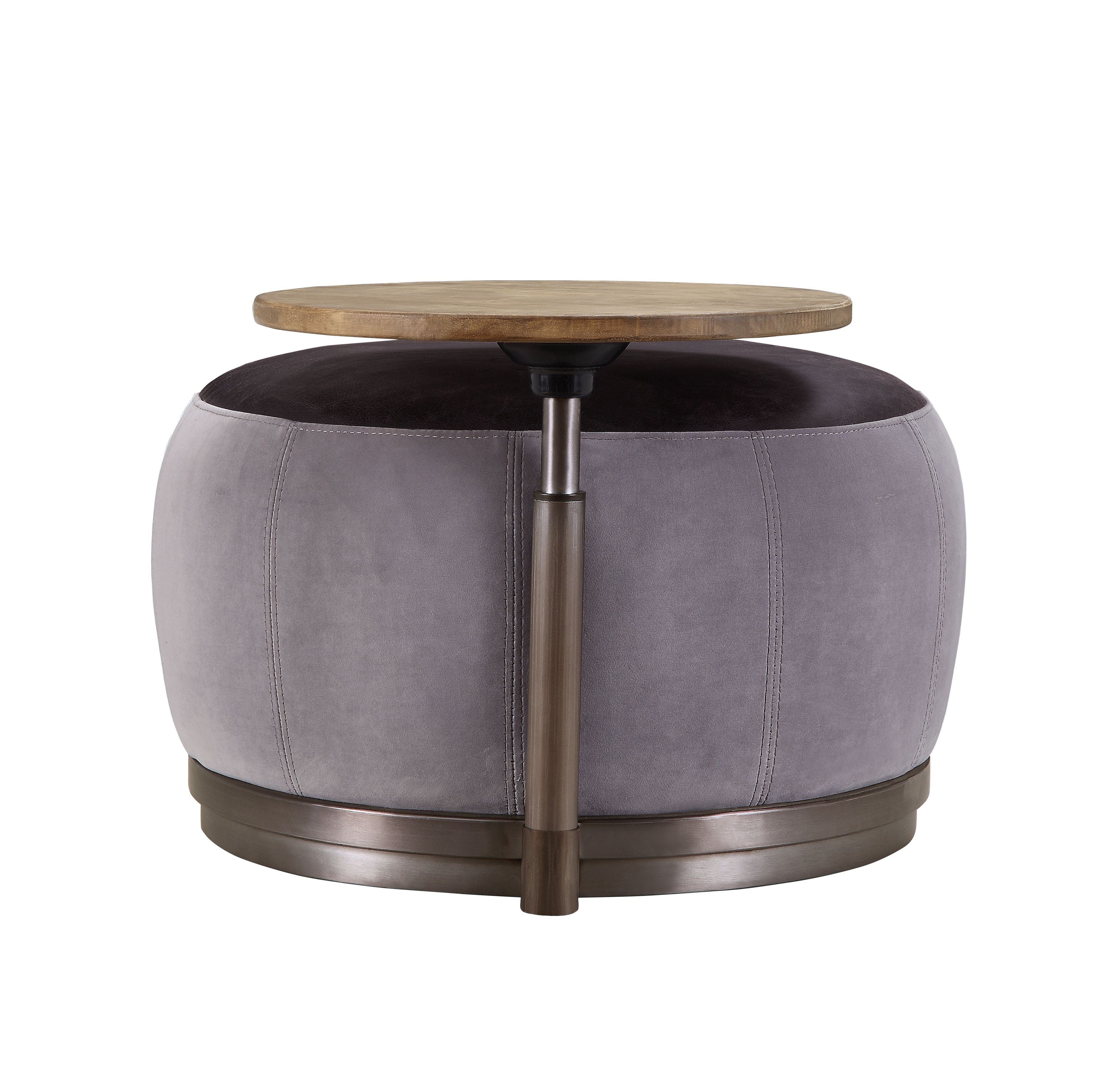 ACME Decapree - Ottoman - Antique Slate Top Grain Leather & Gray Velvet | Meri Furniture