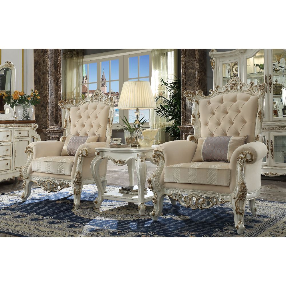 ACME Picardy II - Accent Chair - Fabric & Antique Pearl | Meri Furniture