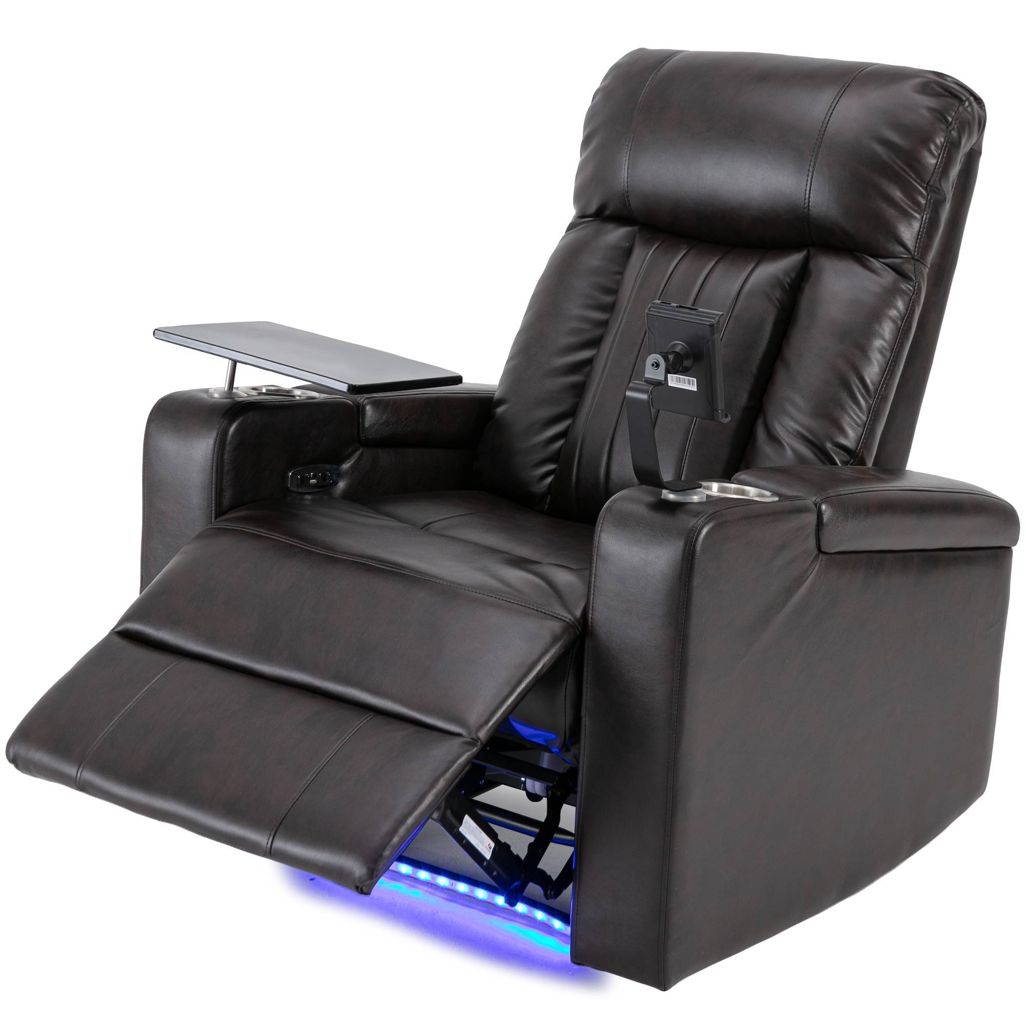 Power Recliner With Storage Arms, Cupholders, Swivel Tray Table And Cell Phone Stand - Brown