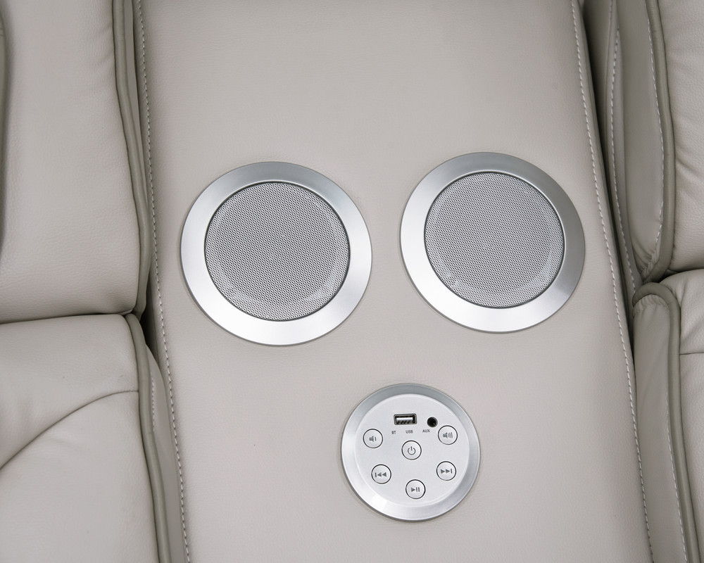 Jazz 74"W Ice Leather Aire Transformer Power Reclining Loveseat with Power Headrest, Bluetooth Speakers, LED Lights, USB & USB-C Ports, Storage & Cupholders