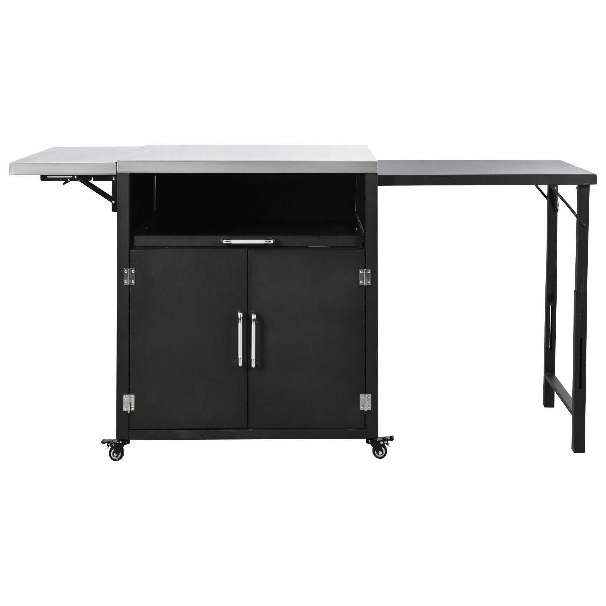 Versatile Outdoor Cabinet With Folding & Expandable Work Surfaces, Ample Storage Space, And Lockable Wheels - Matte Black