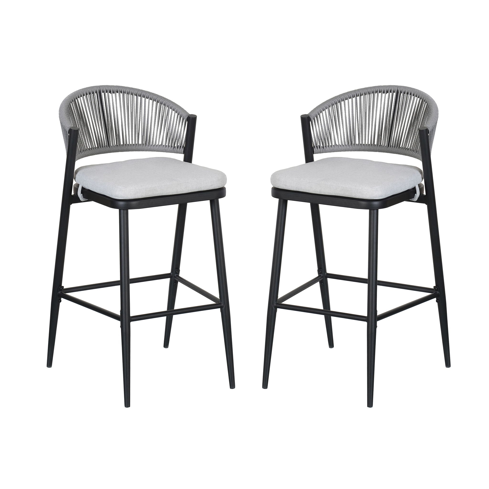 Outdoor Bar Height Metal Frame Counter Stools With Scallop Shaped Backrest & Water Resistant Cushions