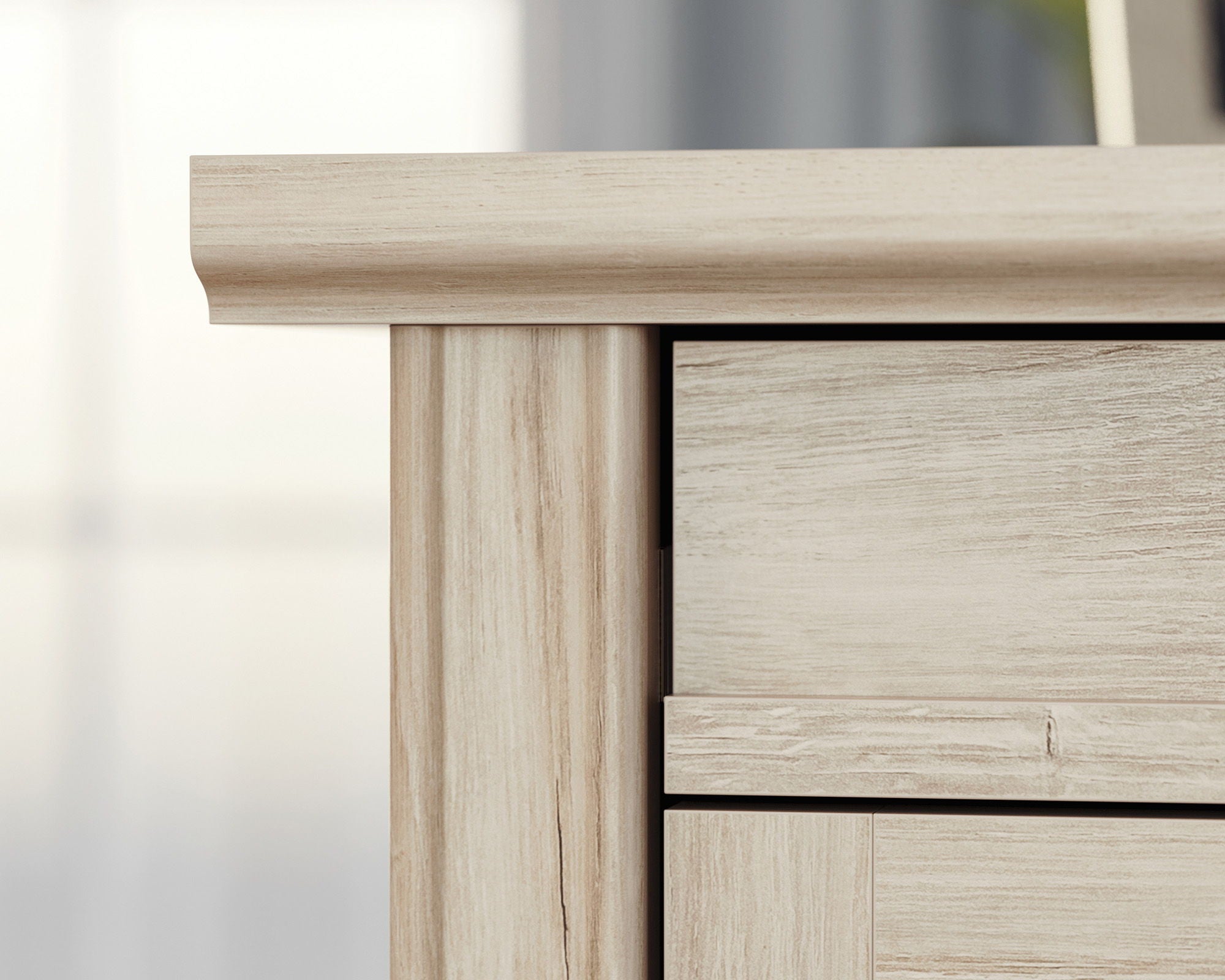 Chalk Oak L-Shaped Desk with Cord Management