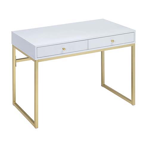 ACME Coleen - Vanity Desk - White & Brass Finish | Meri Furniture