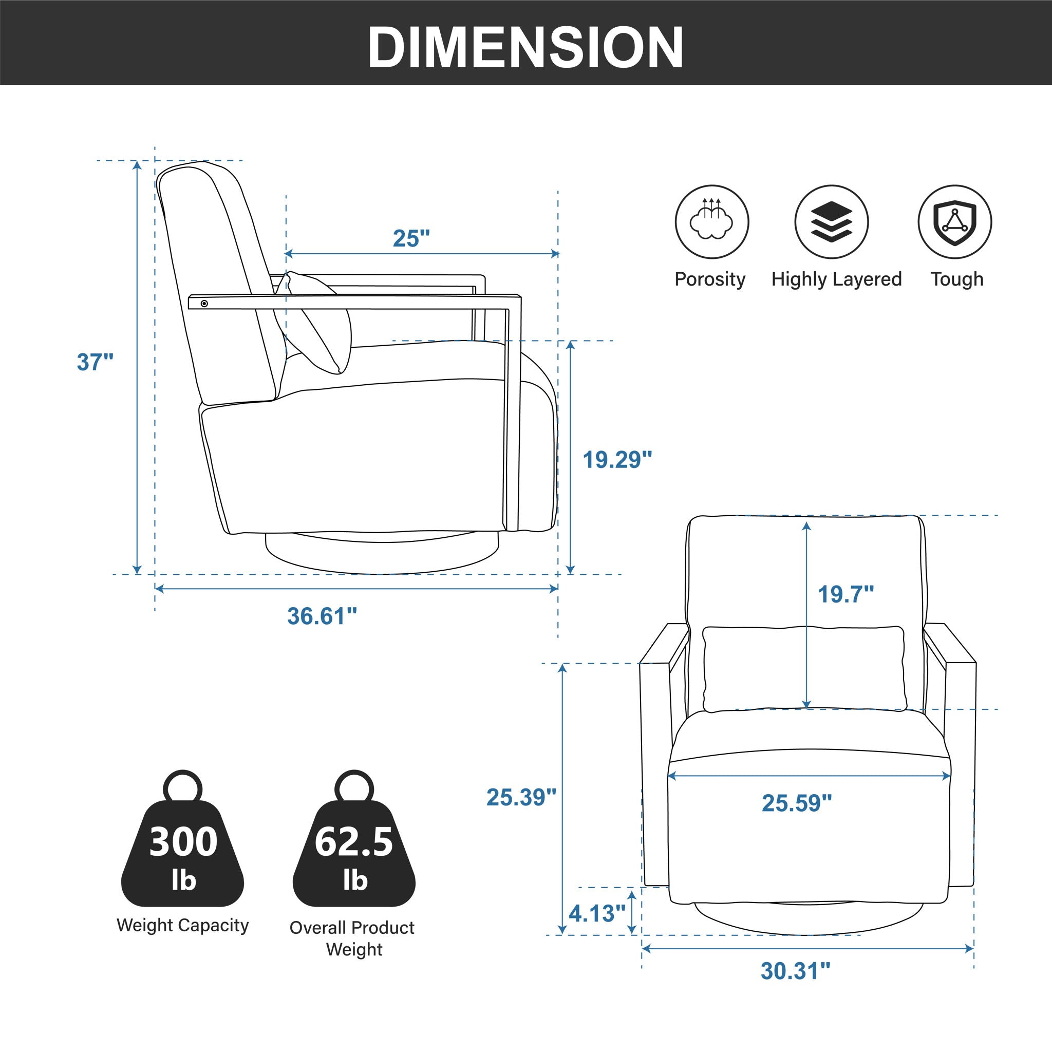 Swivel Modern Upholstered Accent Chair With Armrests