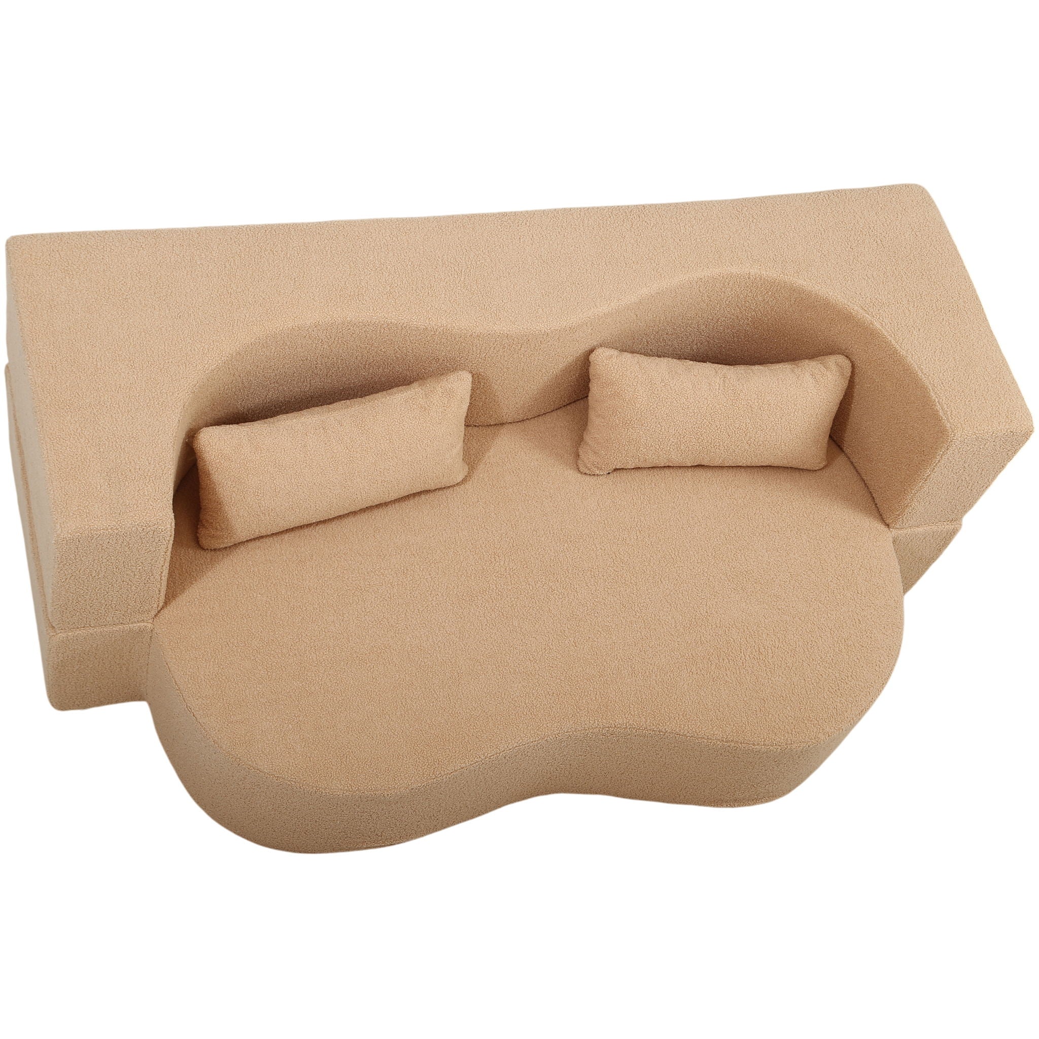 2 In 1 Convertible Full Size Folding Loveseat Couch With Soft Teddy Fabric