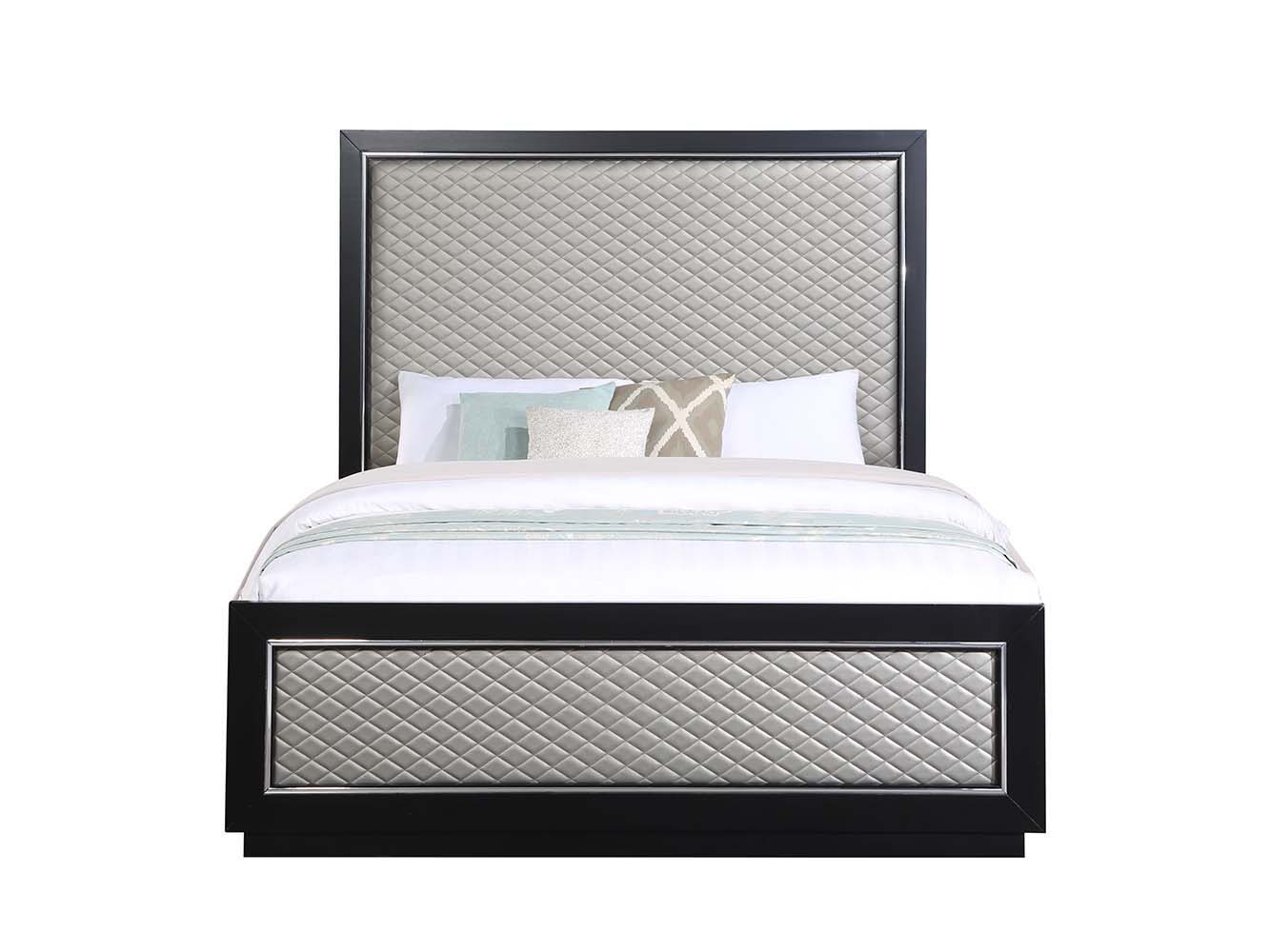 Nicola - Queen Bed - Silver Synthetic Leather & Black