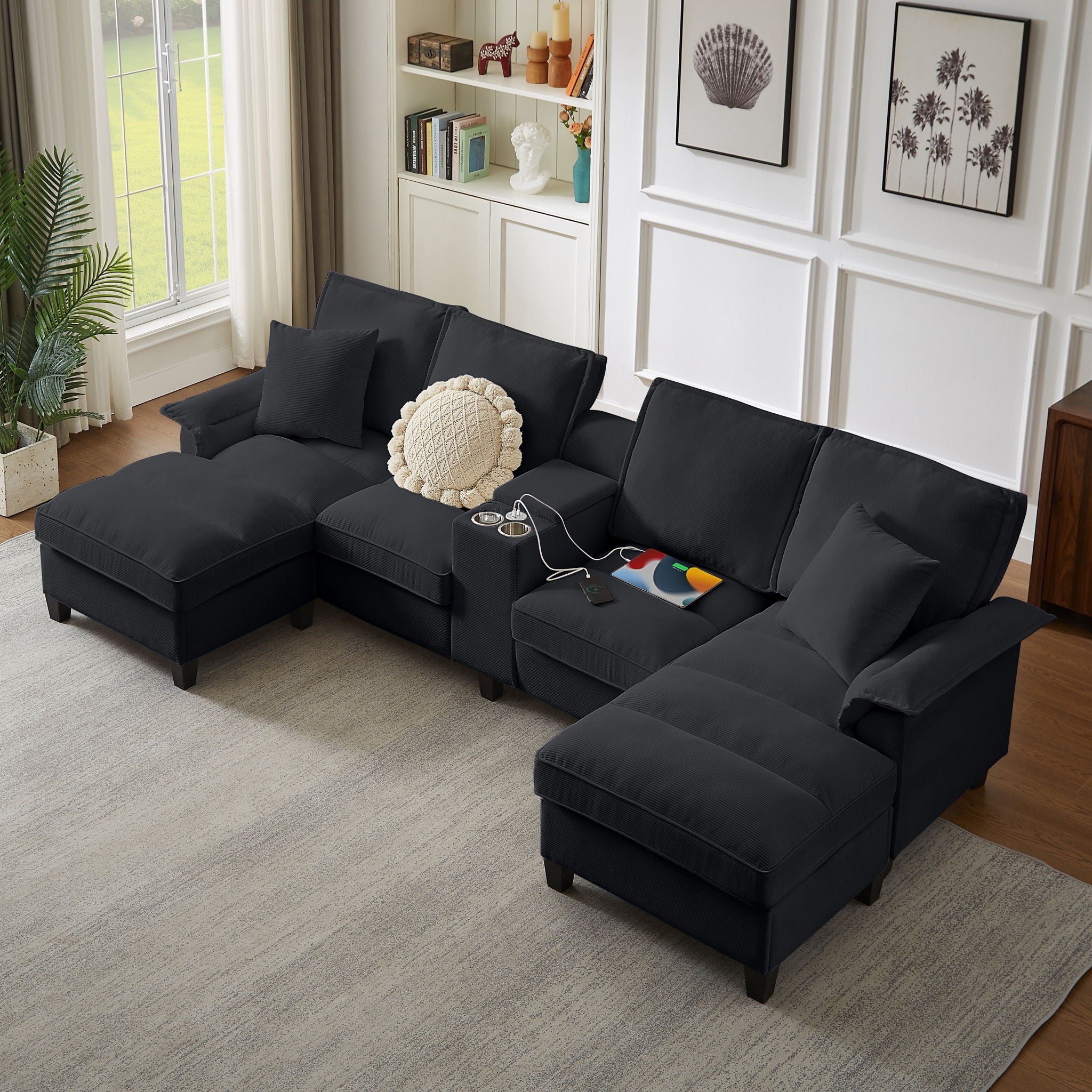 Modern U-Shaped Sectional Sofa Bed With Storage