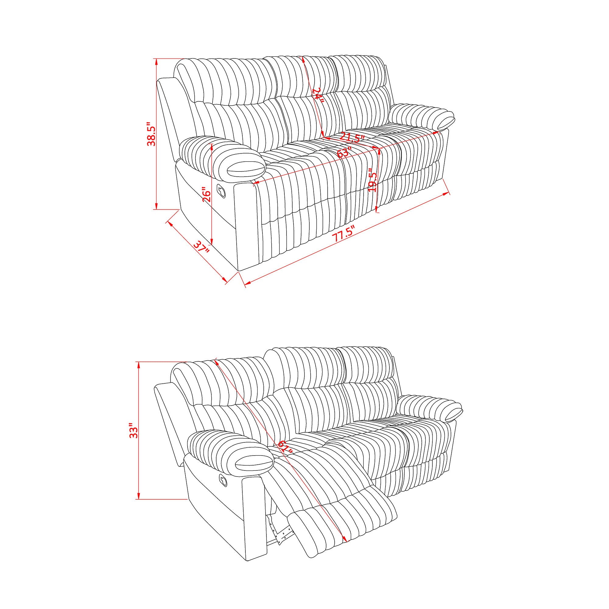 Brenda - Sofa With Manual Recline Function