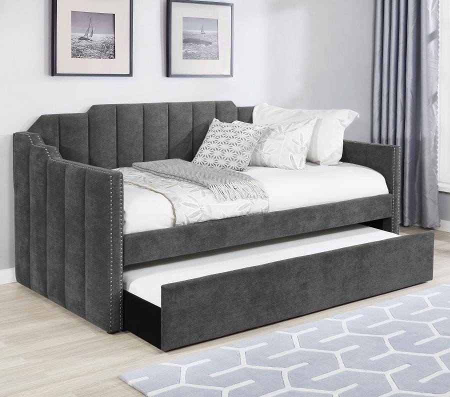 Coaster Fine Furniture Kingston - Upholstered Twin Daybed With Trundle - Charcoal | Meri Furniture