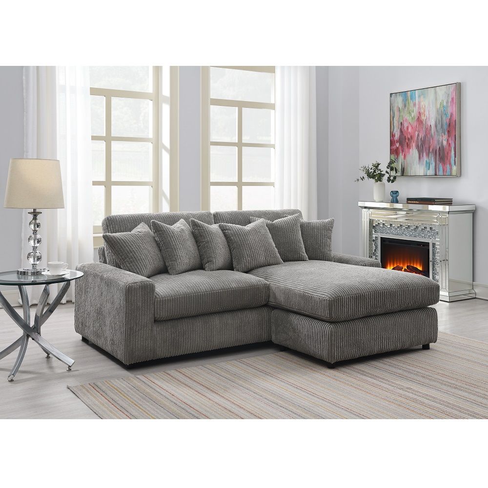 ACME Tavia - Reversible Sectional Sofa With 6 Pillows - Gray Corduroy | Meri Furniture