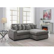 ACME Tavia - Reversible Sectional Sofa With 6 Pillows - Gray Corduroy | Meri Furniture
