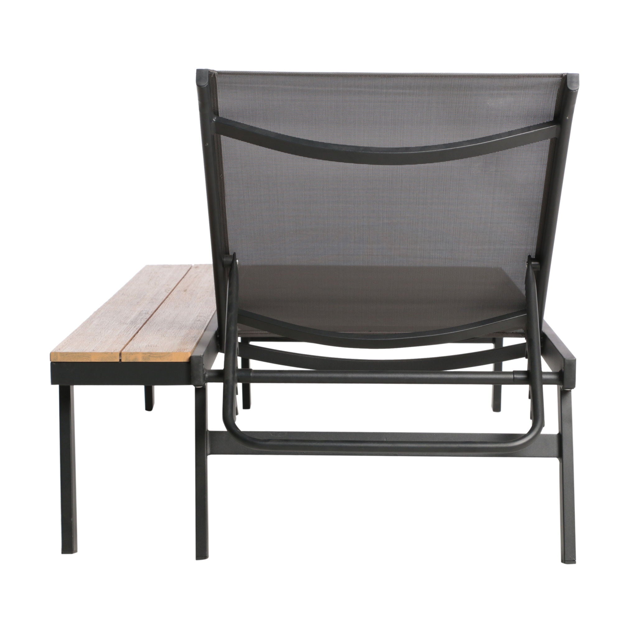 Waterloo - Chaise Lounge With Attached Wood Side Table (Set of 2) Adjustable Eucalyptus Wood And - Gray / Black