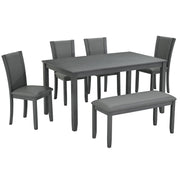 Modern 6 Piece Dining Table Set With Bench And Chairs For Dining Room Or Kitchen - Gray