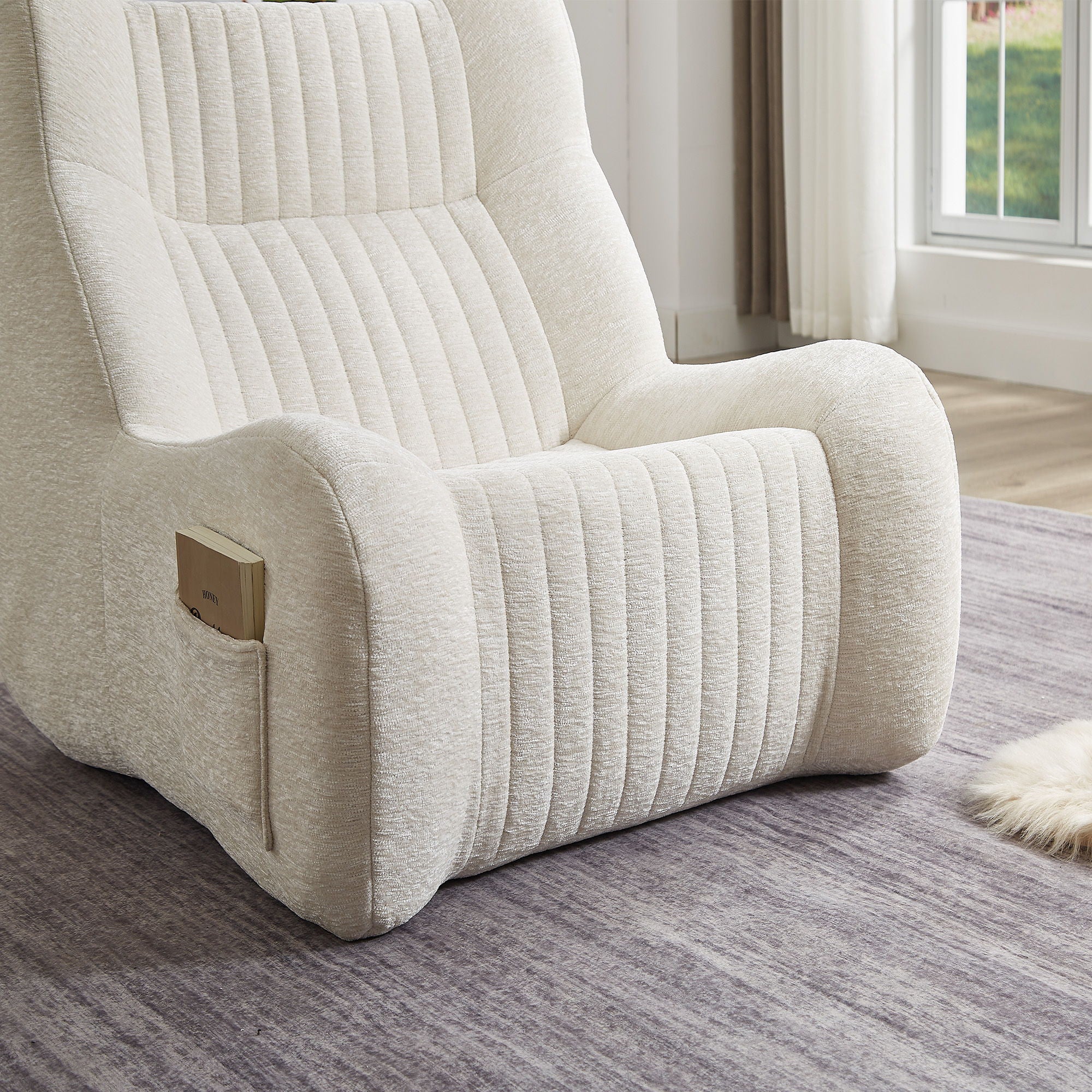 Bean Bag Chair For Adults, Lazy Floor Sofa Couch Memory Foam Bean Bag Sofas Chenille Fabric Reading Chair Comfortable Corner Lounge Sofa For Living Room - White