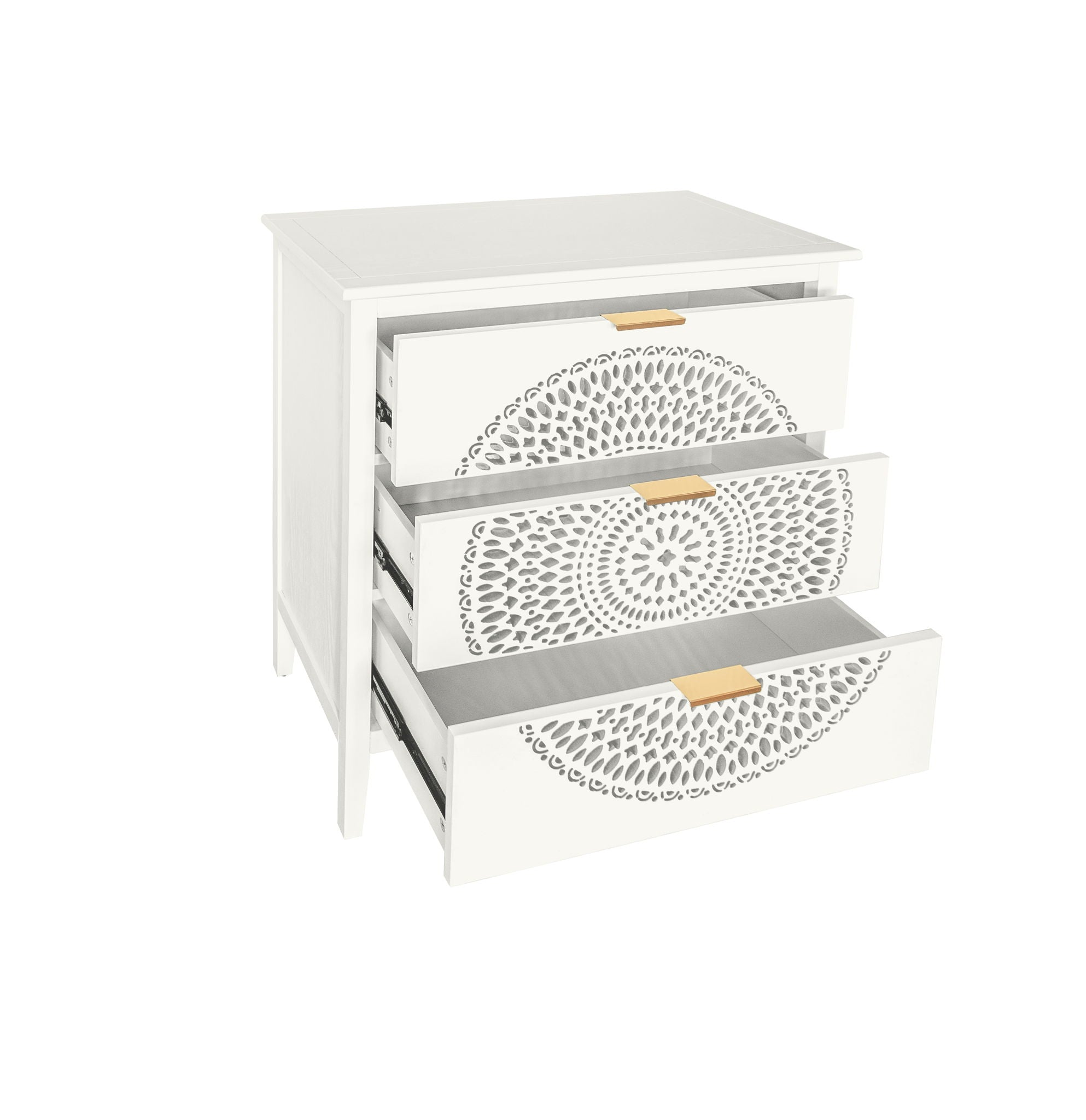 3 Drawer Cabinet With Hollow Carved 3 Drawer Dresser Storage Chest With Metal Handles For Entryway Living Room Bedroom - Beige