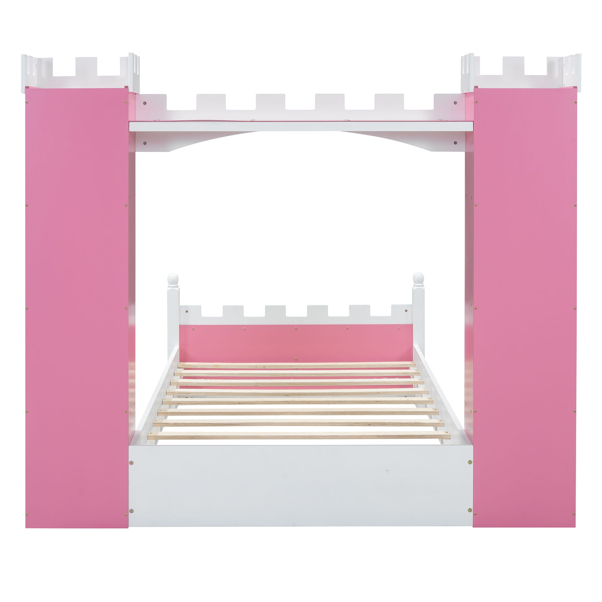 Castle Shaped Bed With Storage Shelf, Dreamy Platform Bed For Kids Bedroom