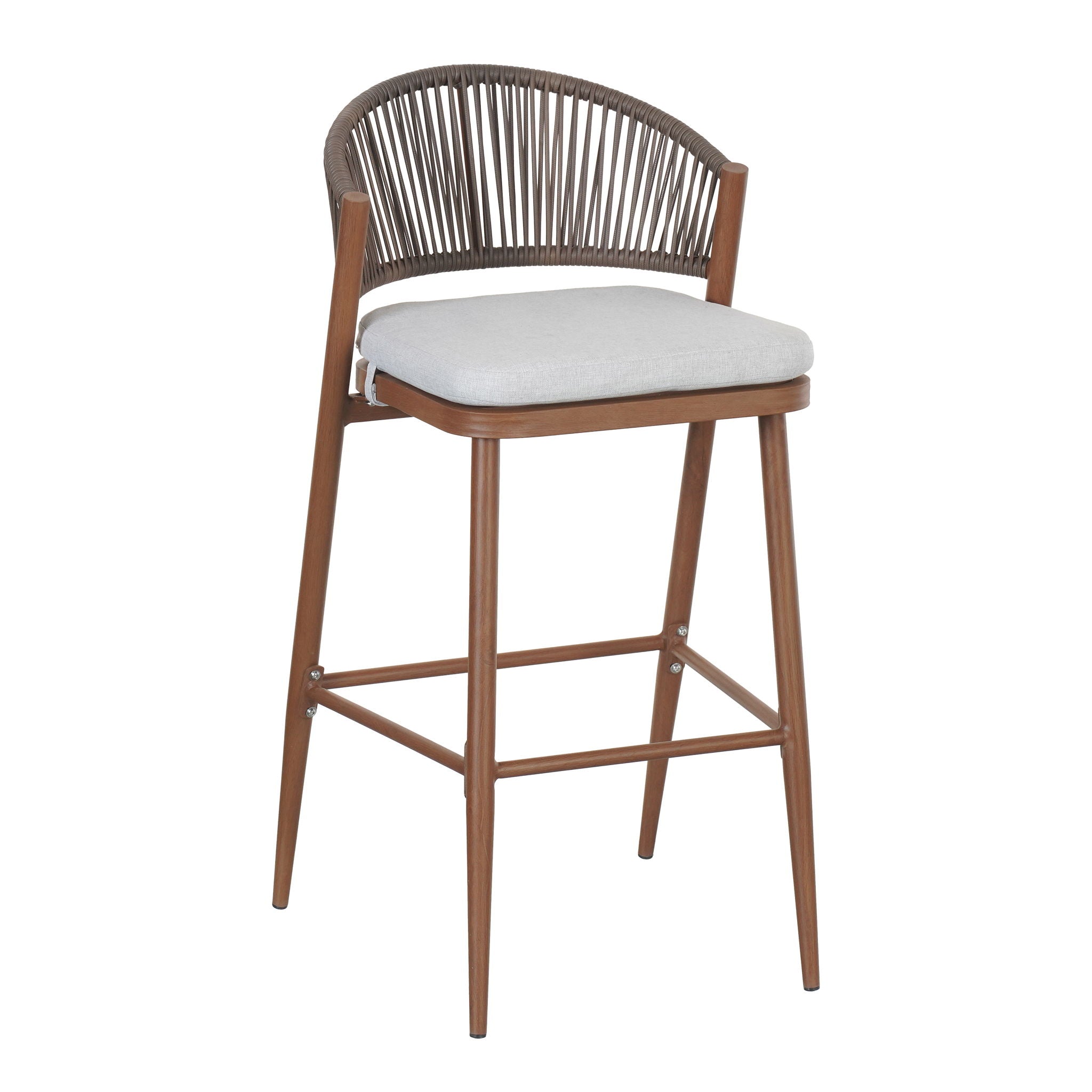 Outdoor Bar Height Metal Frame Counter Stools With Scallop Shaped Backrest & Water Resistant Cushions