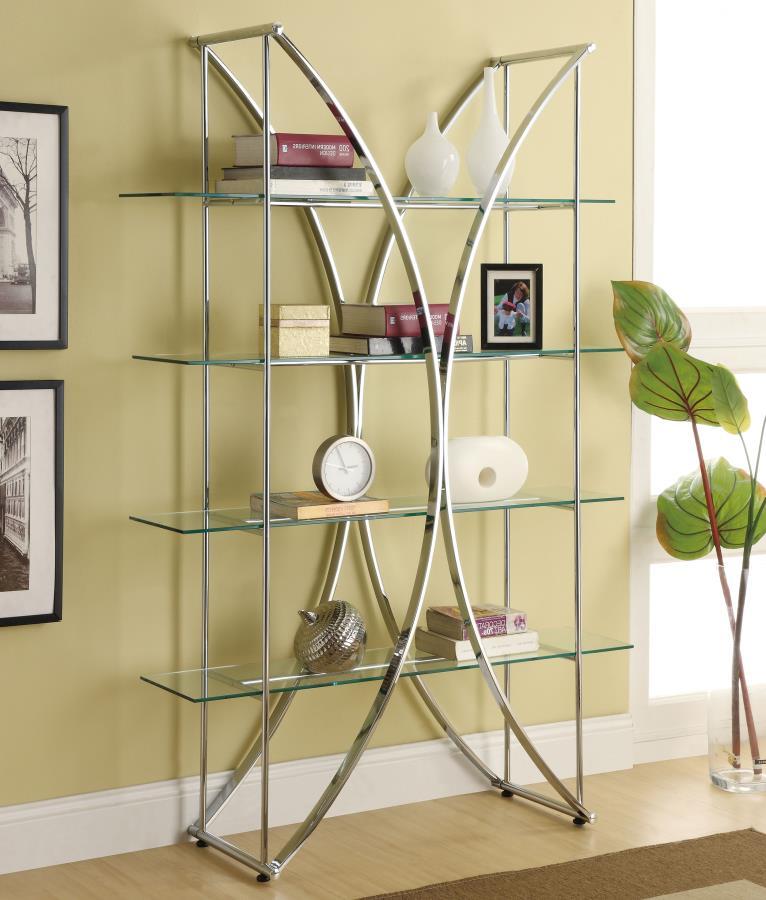 Coaster Fine Furniture Larson - 4-Shelf Glass Bookshelf - Chrome | Meri Furniture