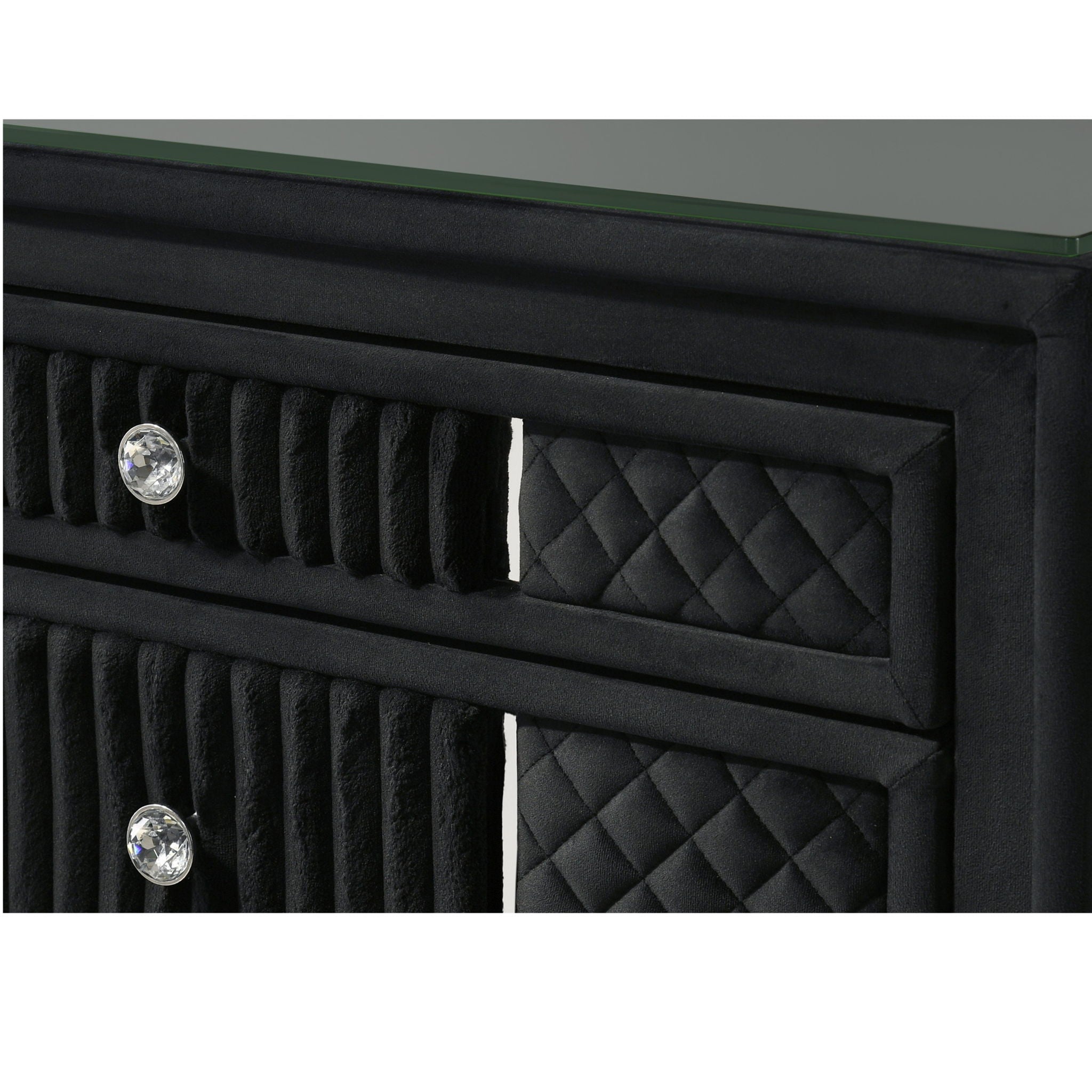 1 Piece Nightstand Upholstery Textured Look Luxurious Feel Drawer Fronts Crystal Style Knobs - Black