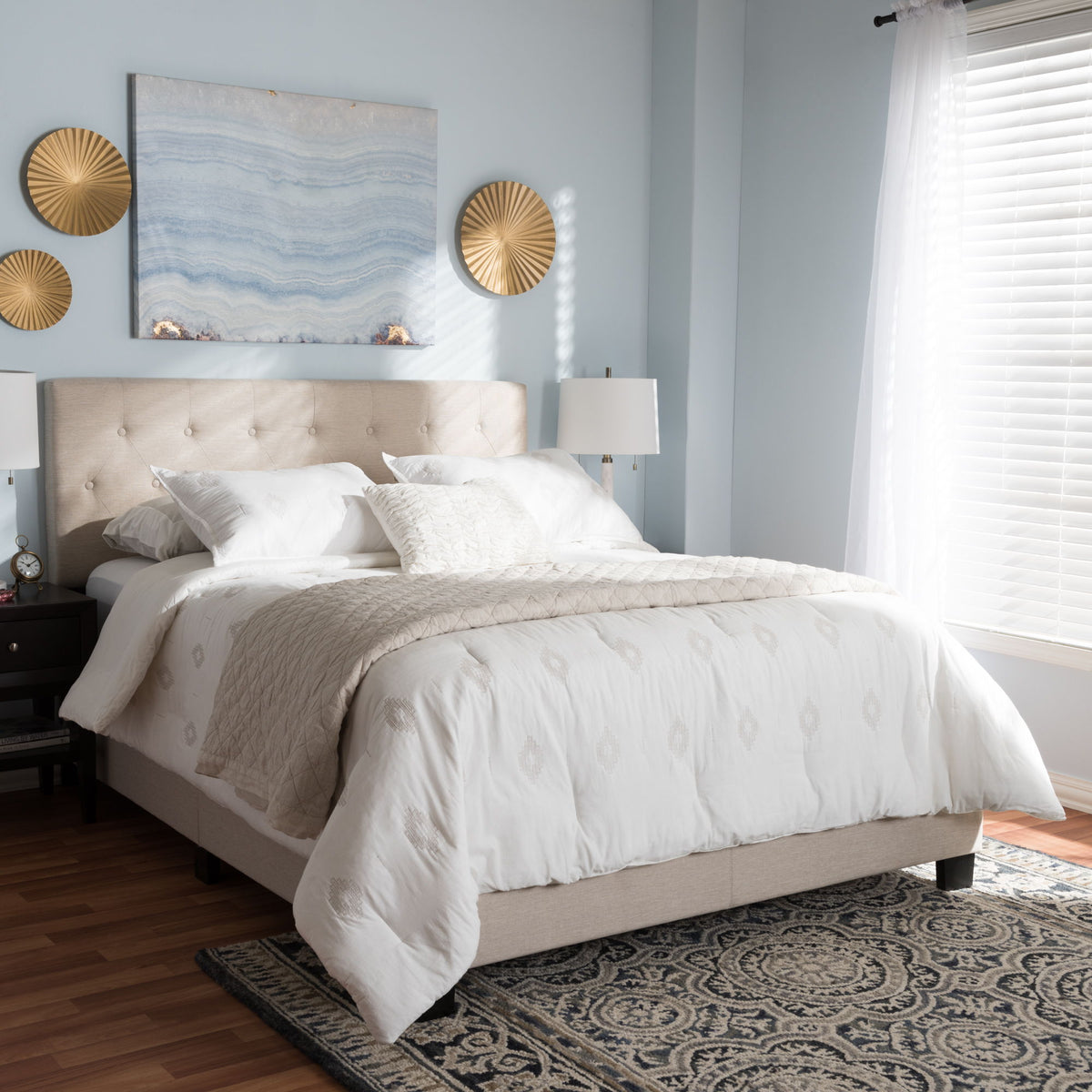 Cassandra Modern and Contemporary Light Beige Fabric Upholstered King Size Bed