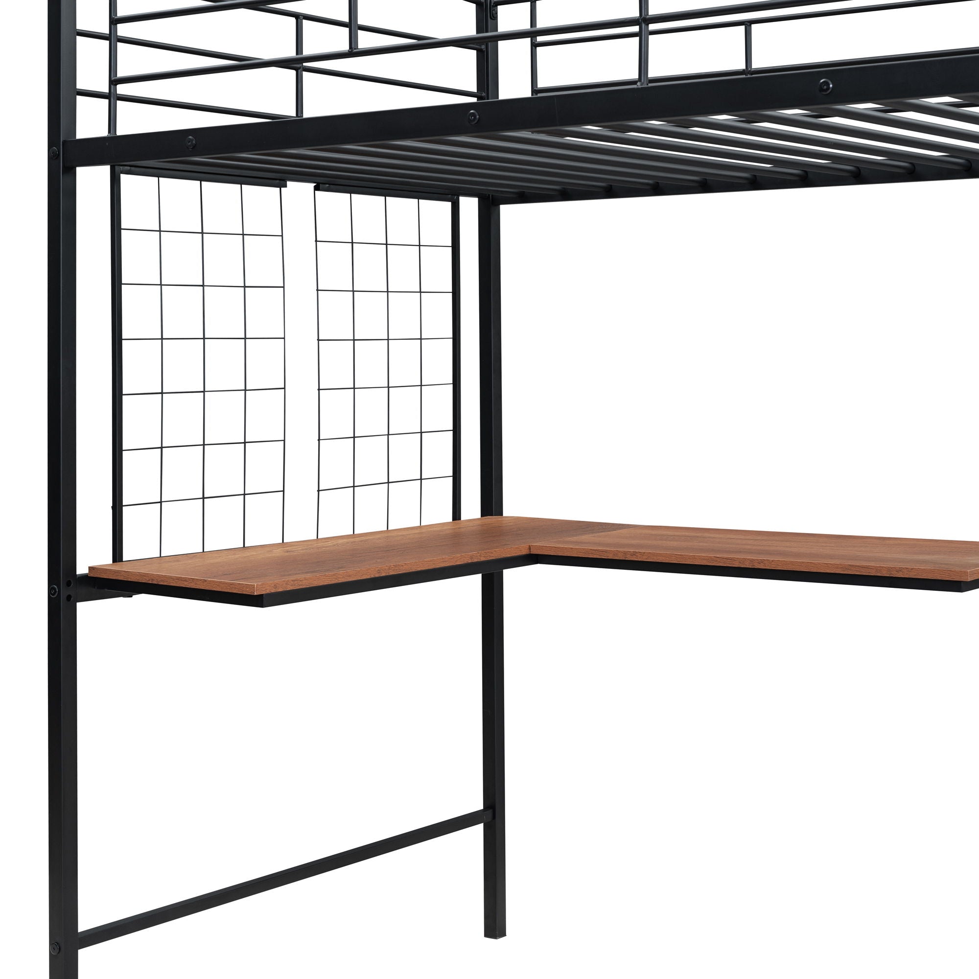 Loft Bed With Desk And Grid, Stylish Frame With Lateral Storage Ladder And Wardrobe