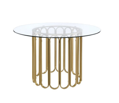 ACME Pacheco - Dining Table - Clear Glass Top & Gold Finish | Meri Furniture