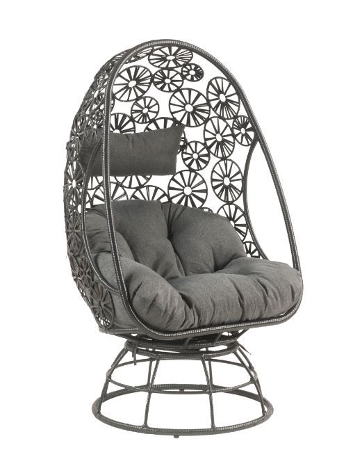 Hikre - Patio Lounge Chair & Side Table - Clear Glass, Charcoal Fabric & Black Wicker