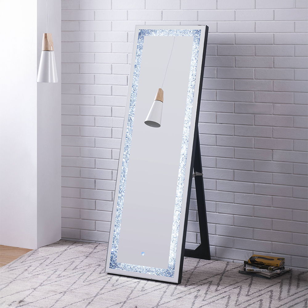 Noralie - 60" Floor Mirror With LED - Mirrored & Faux Diamonds