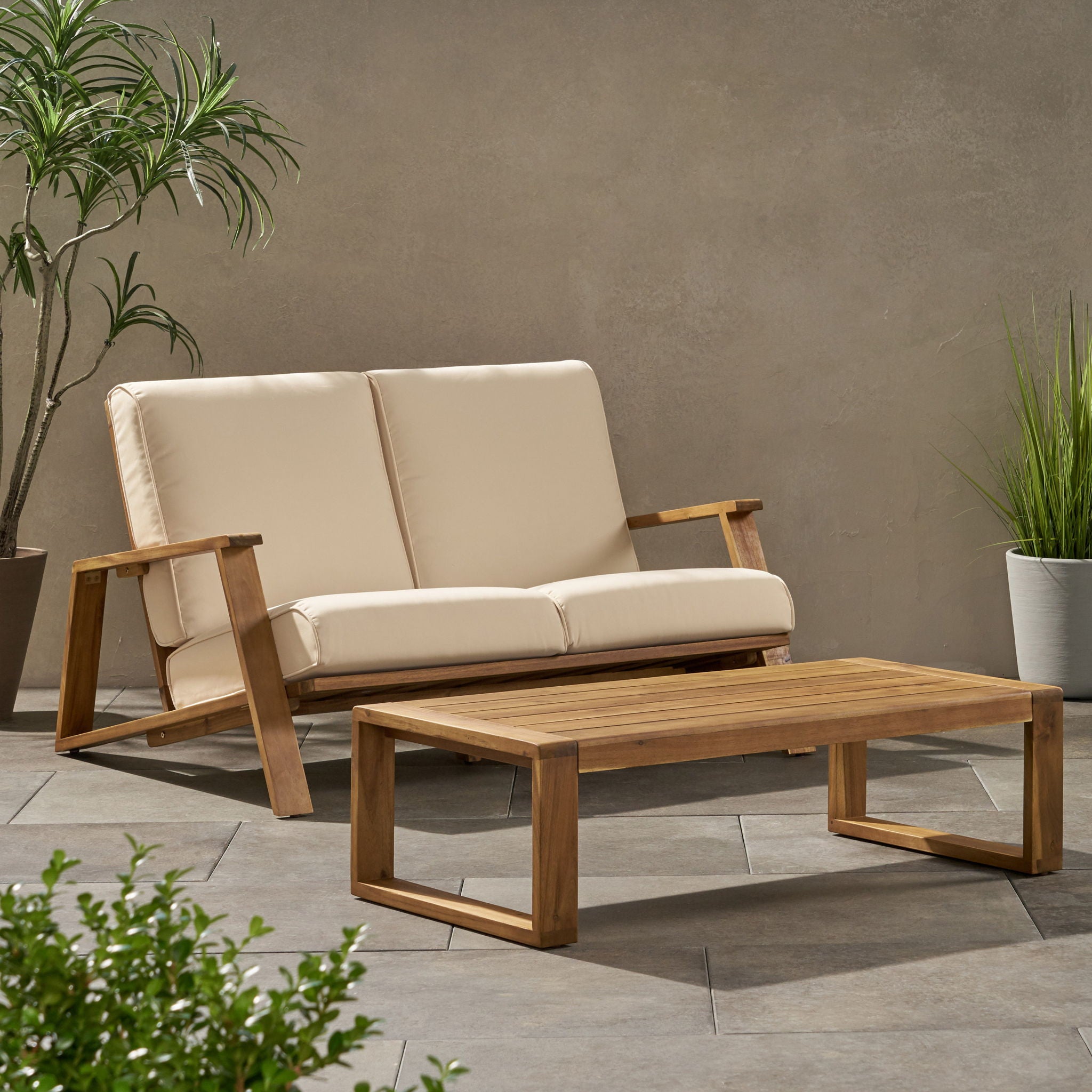 Paloma - Contemporary Loveseat And Coffee Table Set With Weather Resistant Cushions