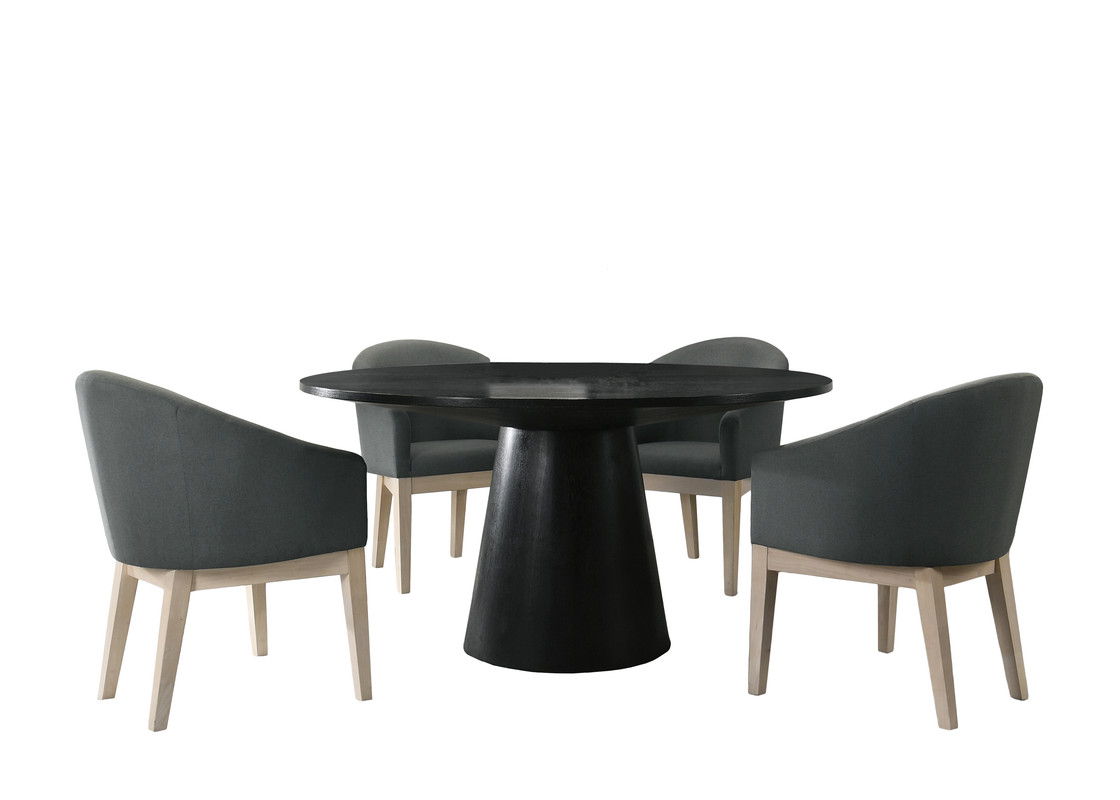 Jasper Ebony Black 5 Piece 59" Round Dining Table Set with Pedestal Base and Gray Chairs